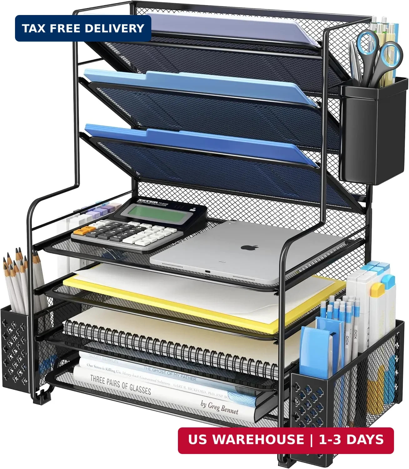 Simple Trending 7 Tier Desk File Organizer, Letter Tray Paper Organizer with Pen