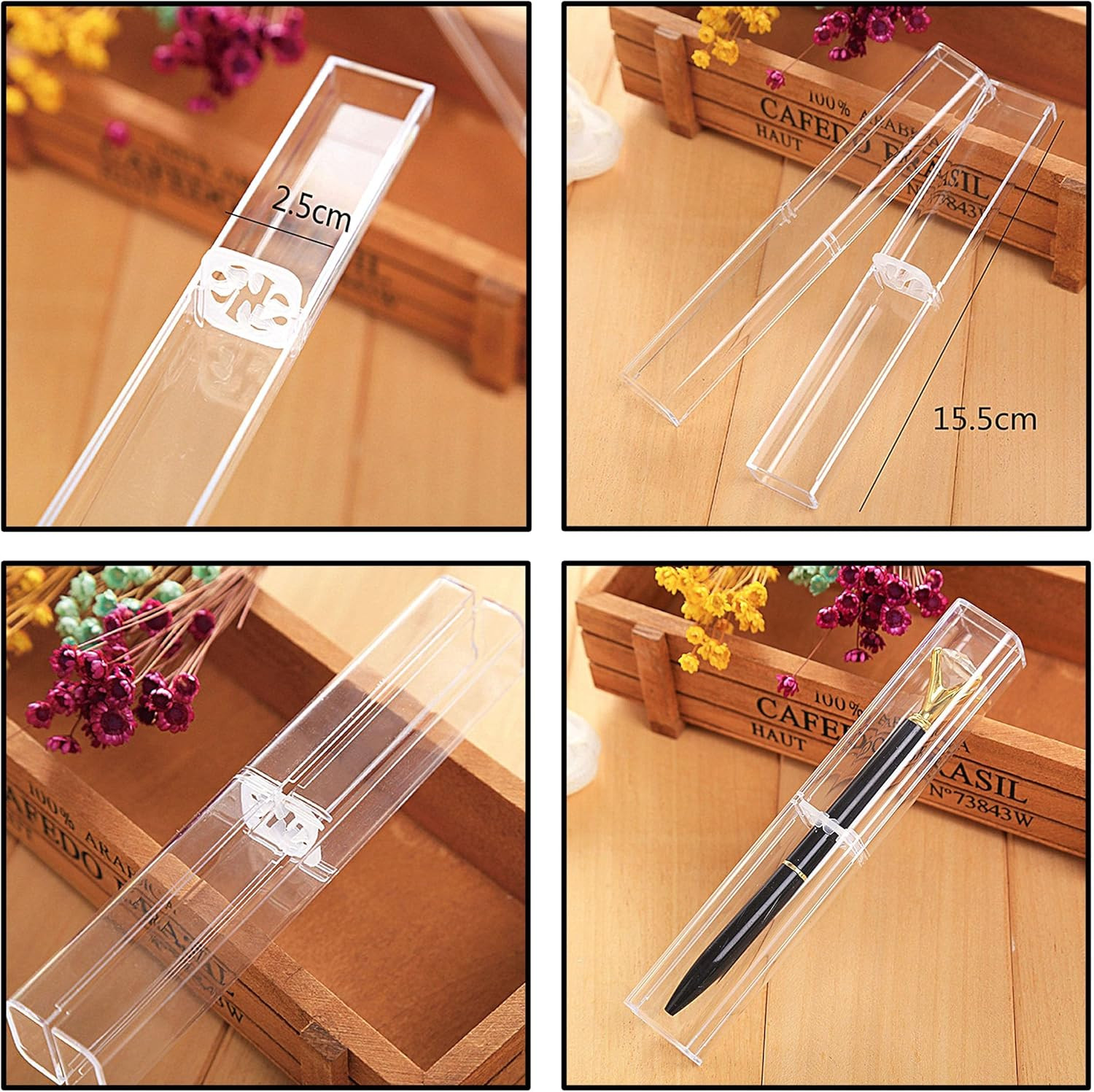 Acrylic Clear Pen Gift Box – 20 Pcs Reusable Ballpoint Storage Case SHIPS FREE