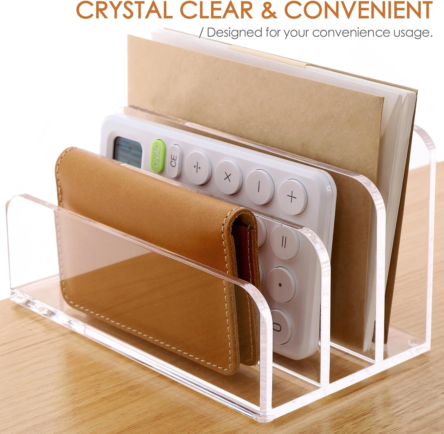 Mail Organizer Letter Holder for Desk 3Compartments Acrylic Desk Organizer Clear