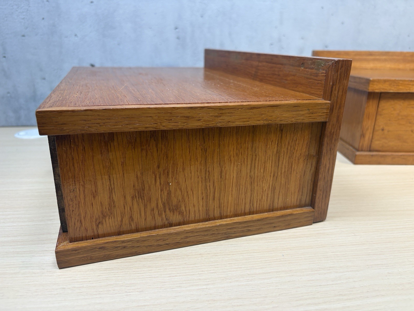 2 Vintage Scandinavian-style wooden shelf small desk organizer Brass Knob Oak