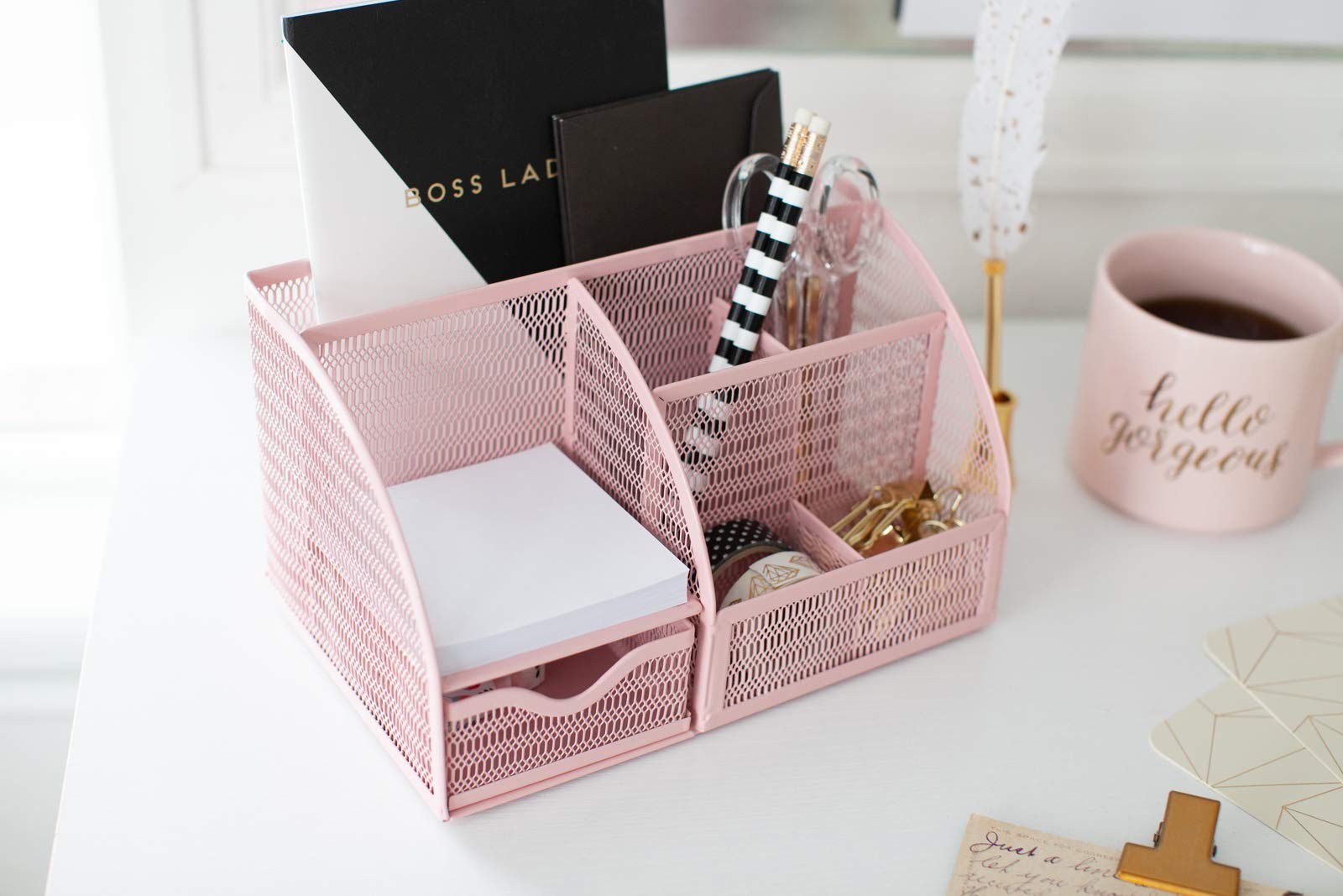 Blu Monaco Light Pink Desk Girly Accessories For Office Storage For