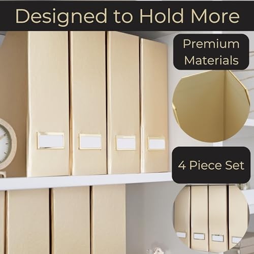 BLU MONACO Foldable Gold Magazine File Holder with Gold Label Holder – Set of 4