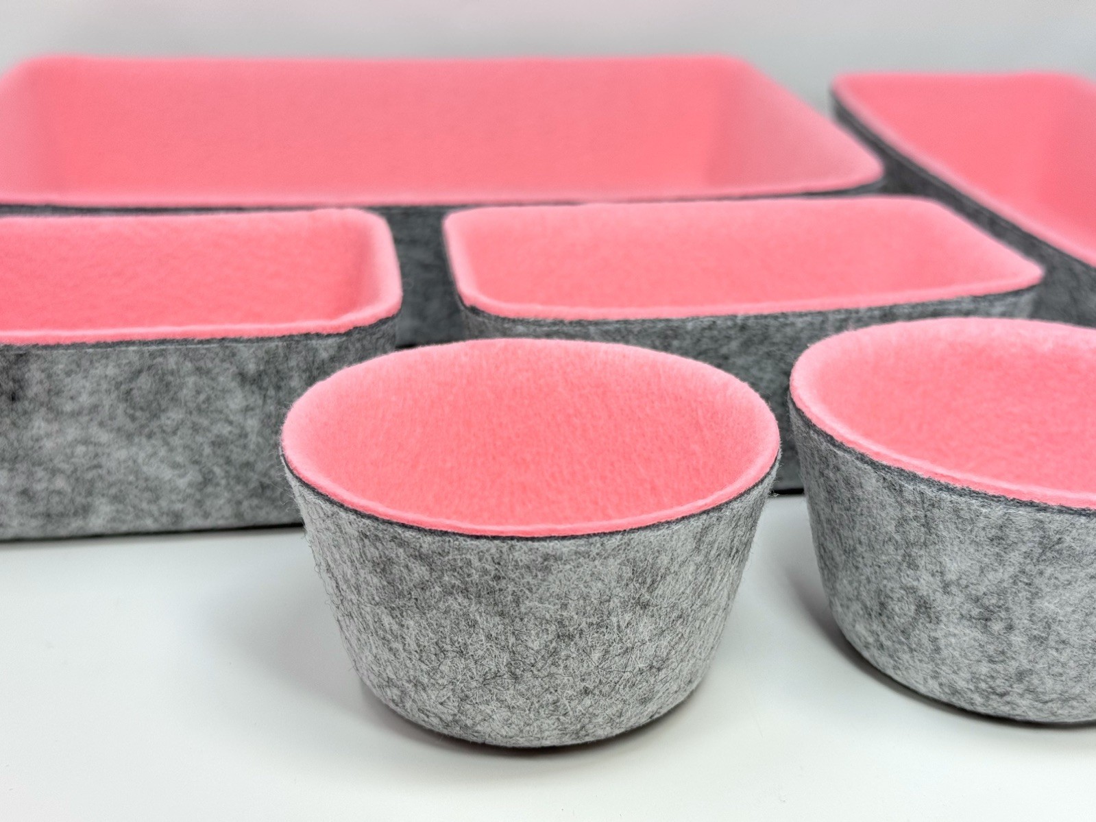 8 Piece Felt Desk Organizer Drawer Bins Set – Pink/Grey