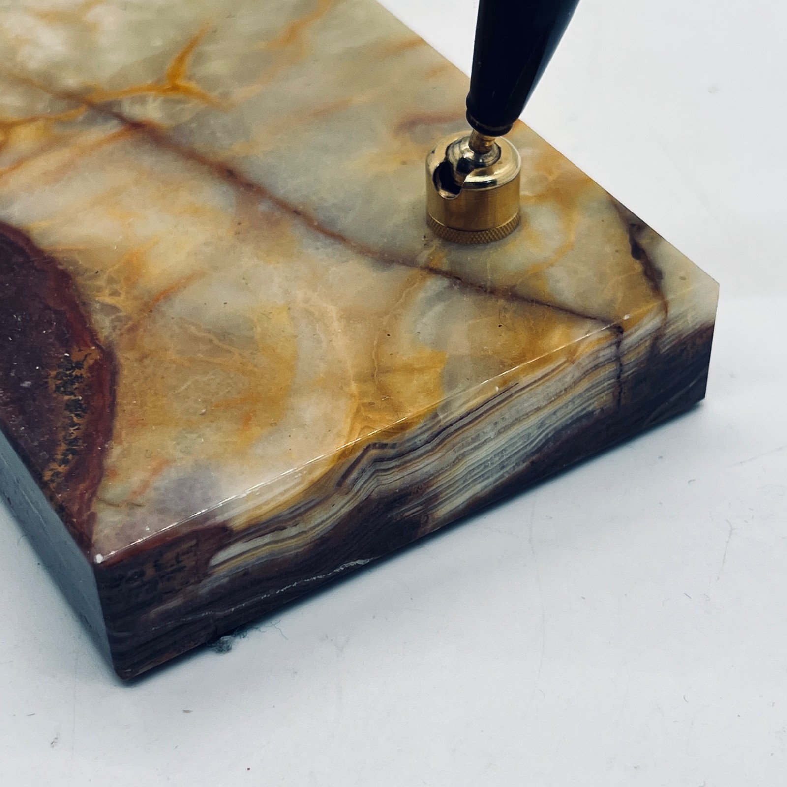 Onyx Double Pen Holder Stand Holder Brass Accents Office Desk Accessory