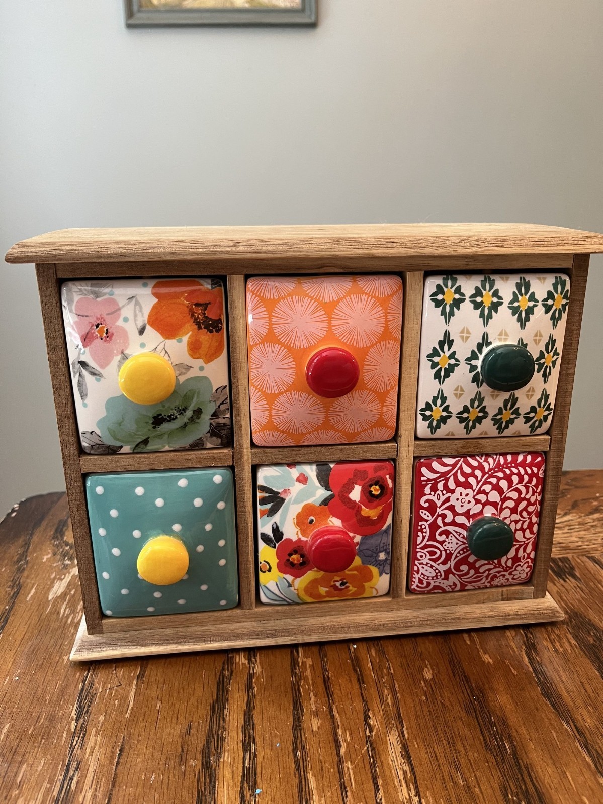 Bright Colorful Organizer with Drawers Pioneer Woman Ceramic Floral 6-Drawer Spi