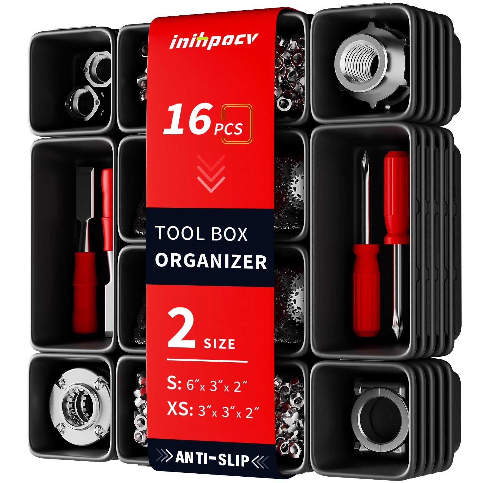 16 PCS Small Parts Tool Box Organizer Trays Drawer Screw Storage Chest Garage