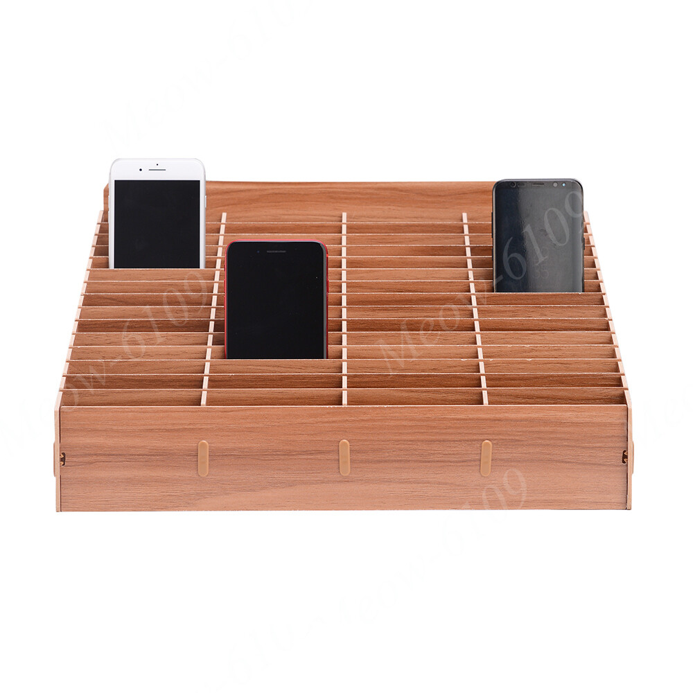 60 Slot Lattices Top Desk Organizer DIY Wooden Phone Holder Pen Box Storage Case
