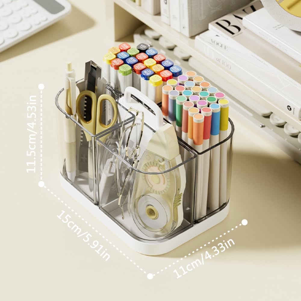Hggzeg Pen Holder with Handle and Base, Stackable Transparent Desk White