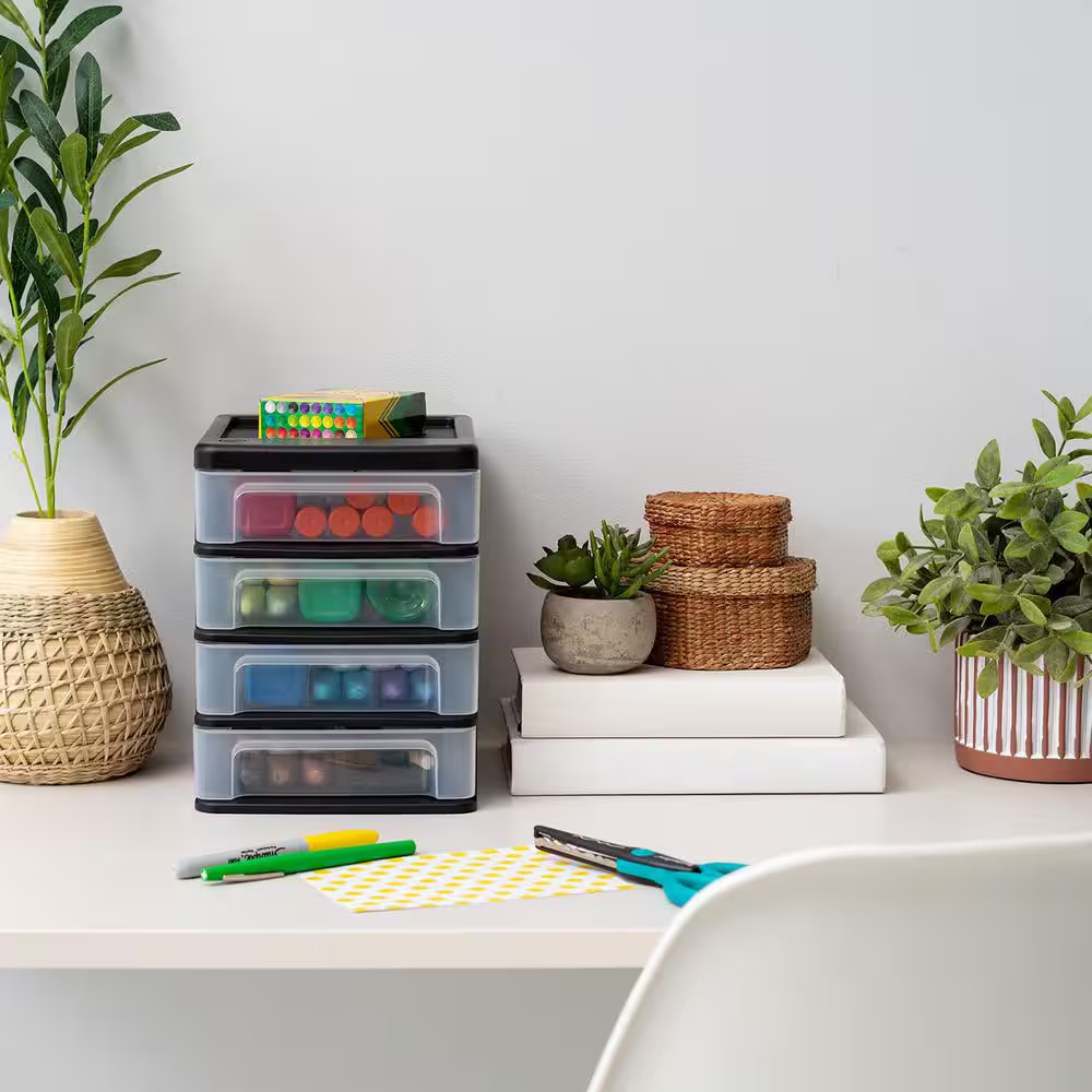 4 Drawer Compact Desktop System in Black (2-Pack)