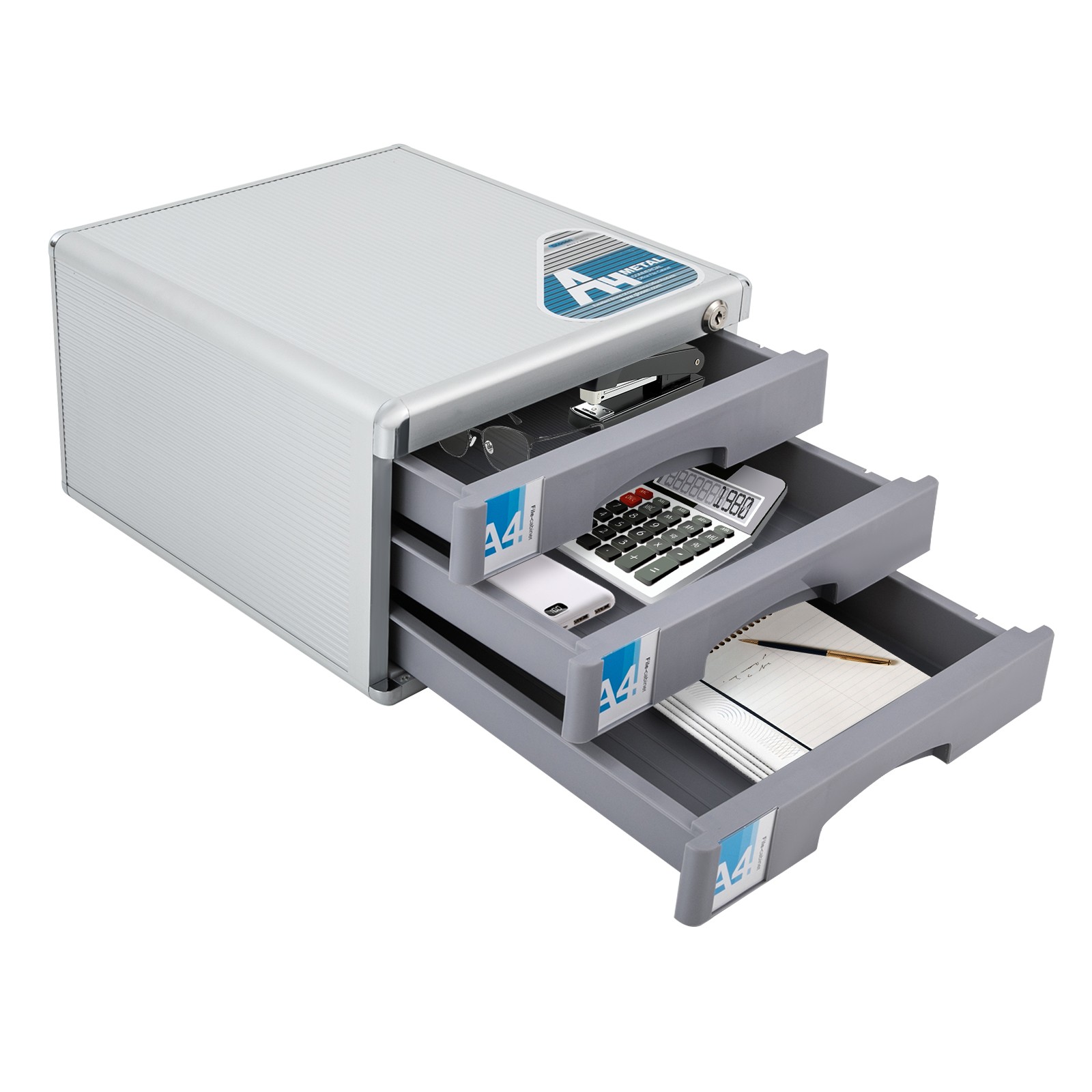 File Box Storage Filing Desk Organizer Locking File Cabinet 3 Drawers for Office