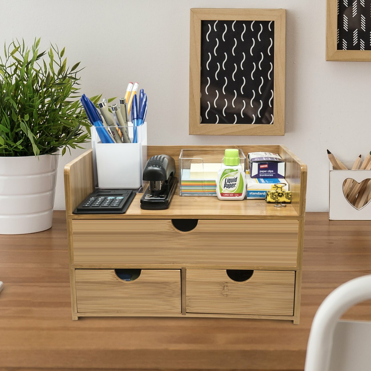 Sorbus 3-Tier Bamboo Shelf Organizer for Desk with Drawers