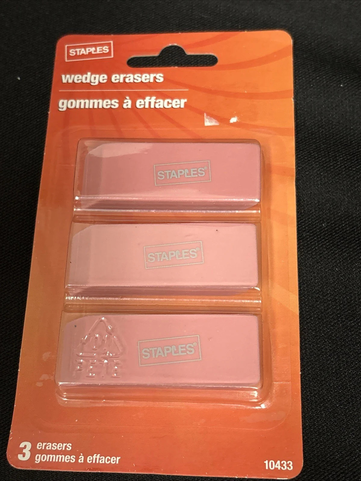 Staples Pink Wedge Erasers 3/Pack Premium Angled Edges Precise Correction New
