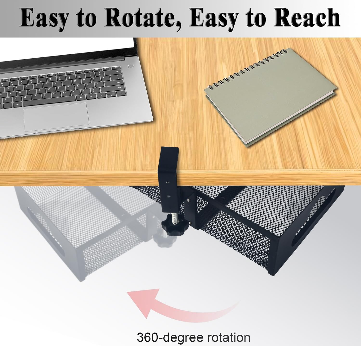 Under Desk Organizer 360° Swivel,under Desk Drawer, Clamp-On No Drill Install…