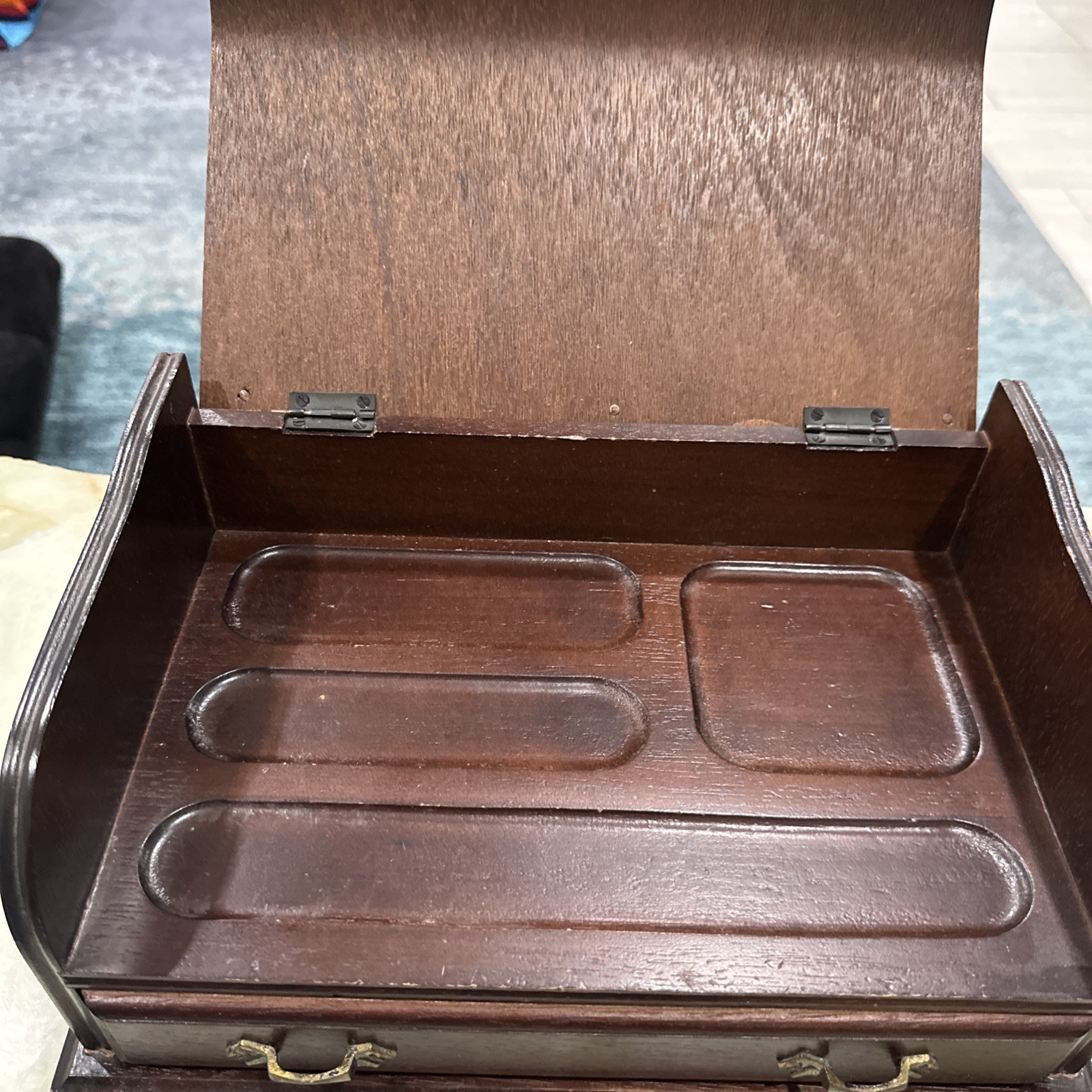 Vtg Roll Top Desk Organizer Tambour Valet Jewelry Box Drawer Made in Japan