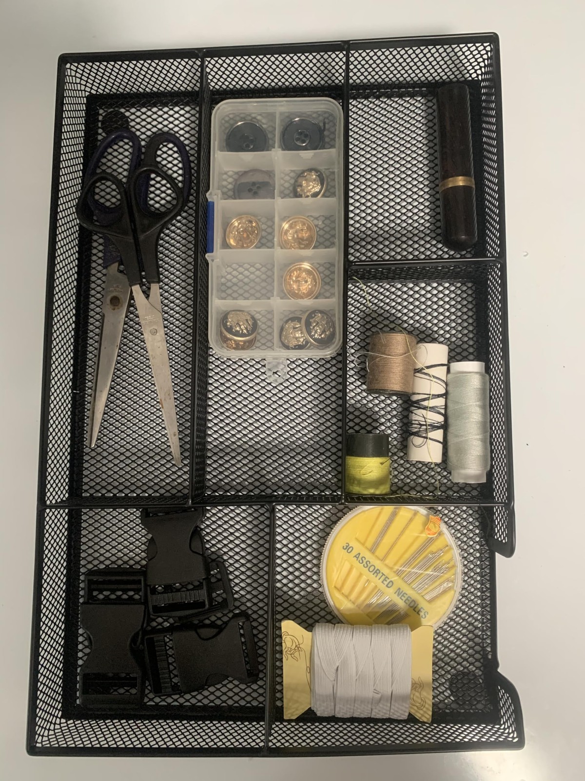 Black Mesh Desk Drawer Organizer Tray 6 Compartment 12.6×8.27×1.57 Inch