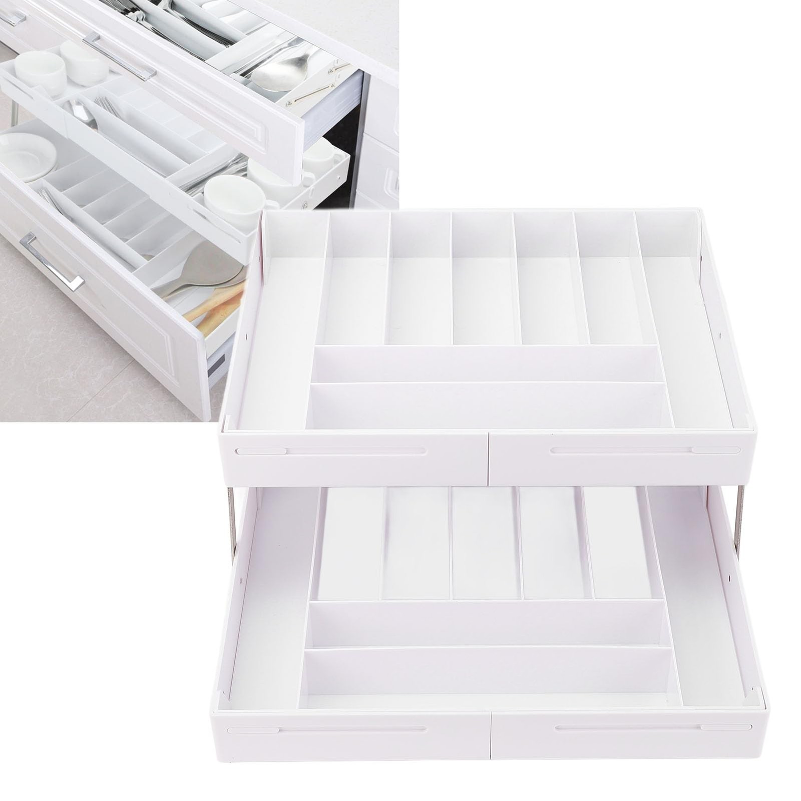 Extra Large and High Drawer Organizer, 2 Tier Expandable Desk Organizer, Mult…