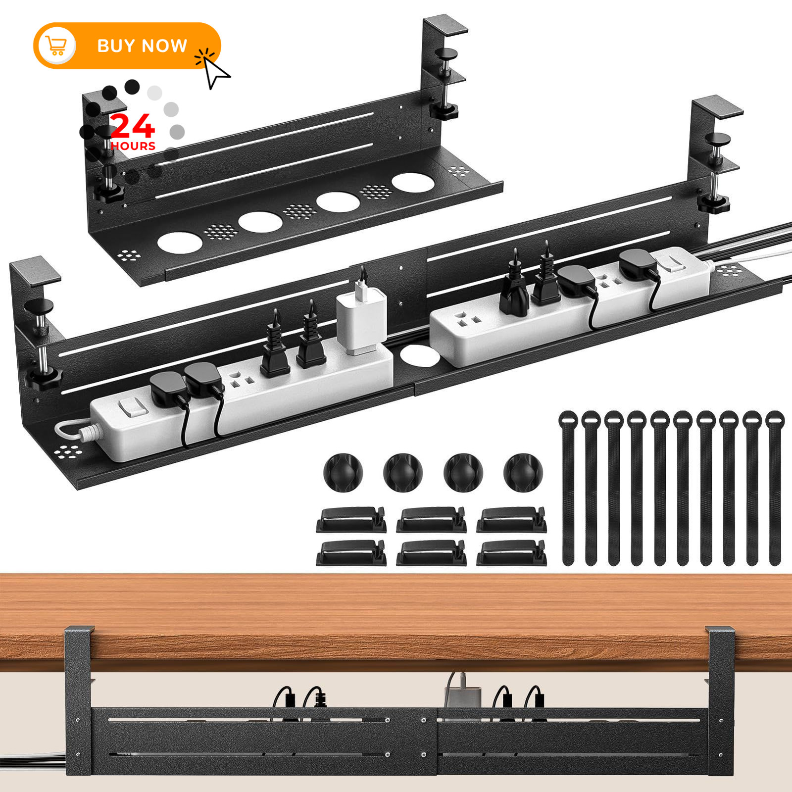 Strifuture Under Desk Cable Management Tray – 18-29in 18-29 inches, Black