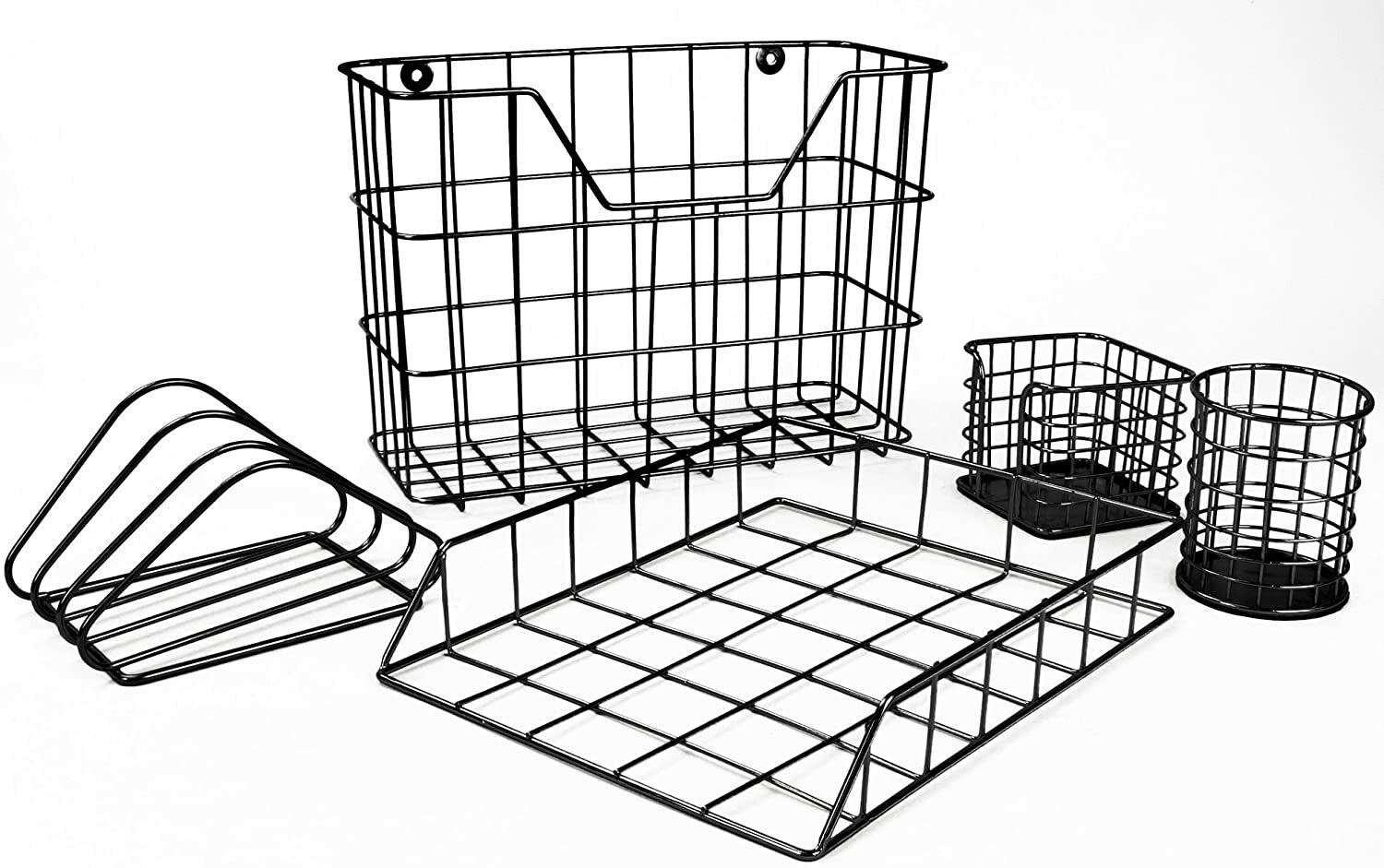 Sorbus 5 in 1 Desk Workspace Organizer Set for Home or Office (Wire Metal Black)