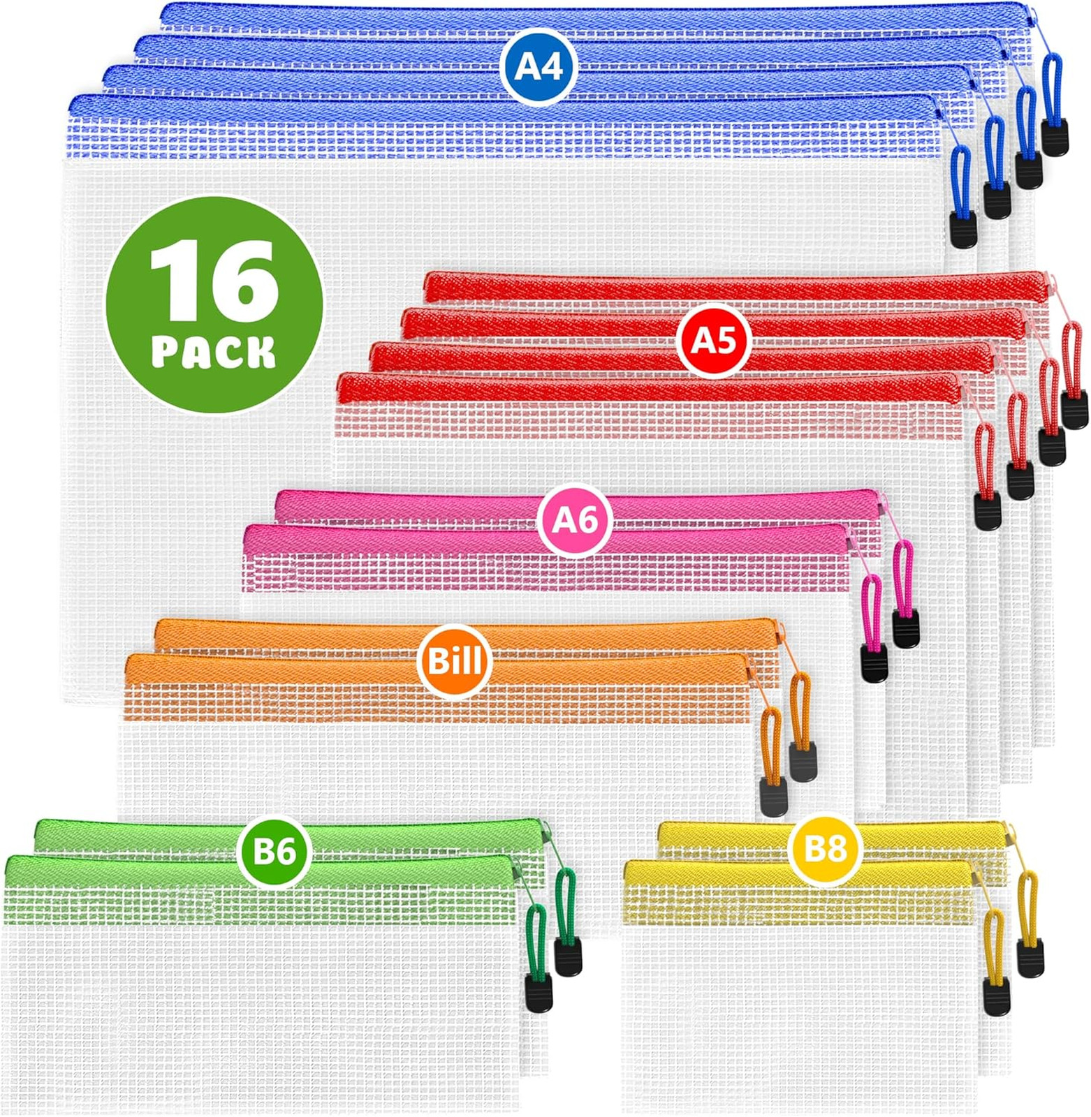 Plastic Mesh Zipper Pouches Set, Assorted Sizes, Waterproof PVC Organizer Bags