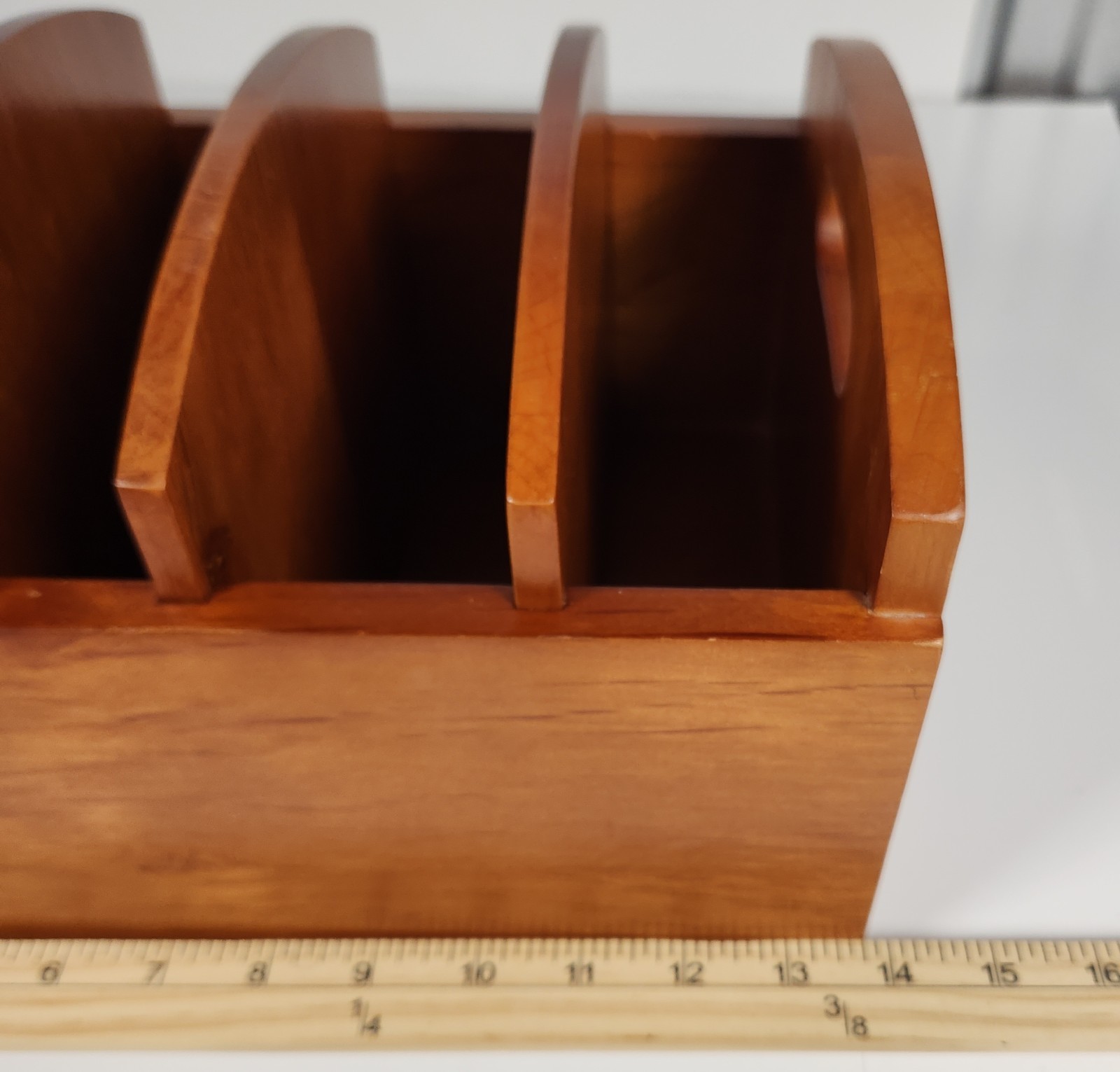 Vintage Wooden Desktop file Organizer Mail Sorter 5 Compartments 4 Removables