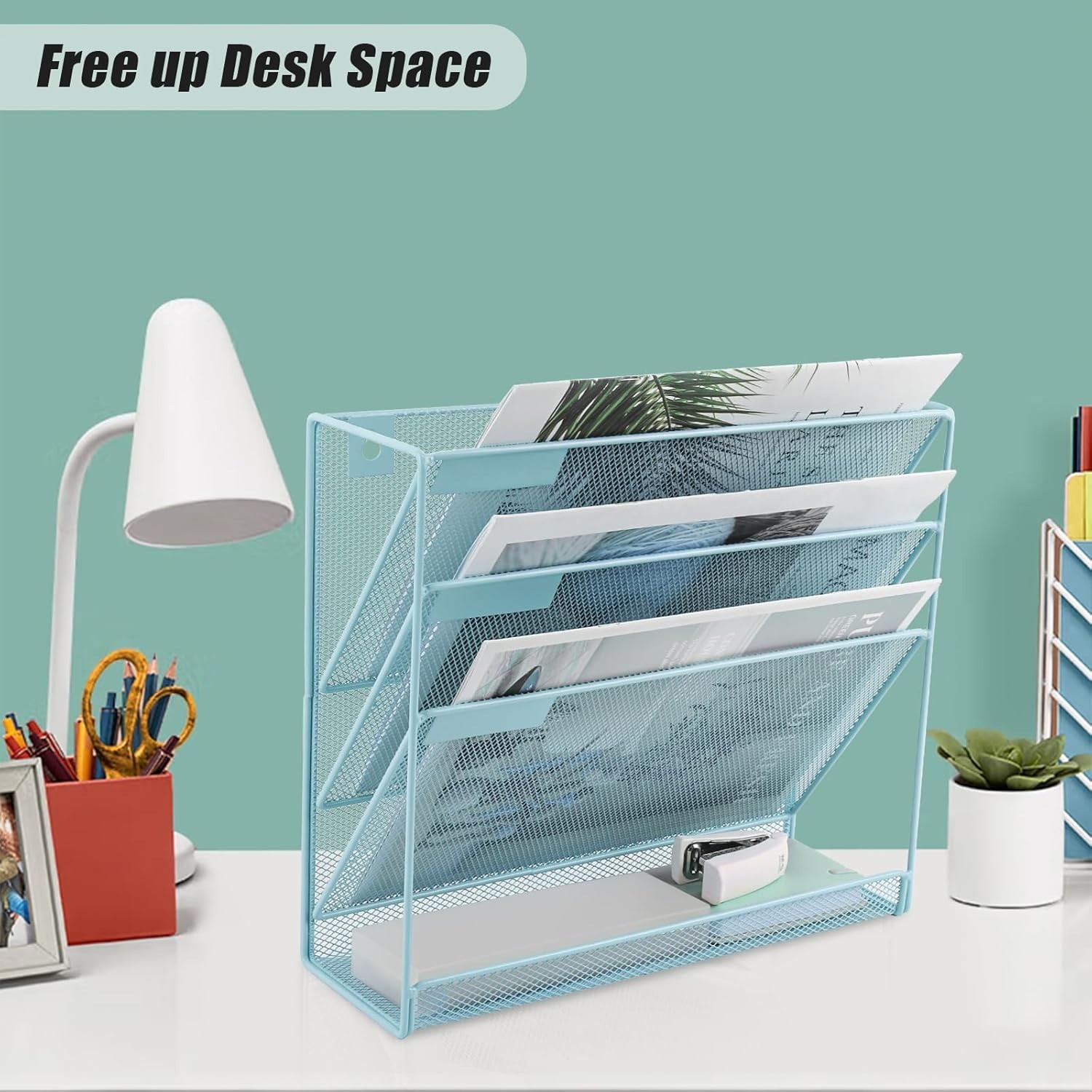 Desk File Organizer Mesh 4-Tier Hanging Wall Mount Document Organization Stand