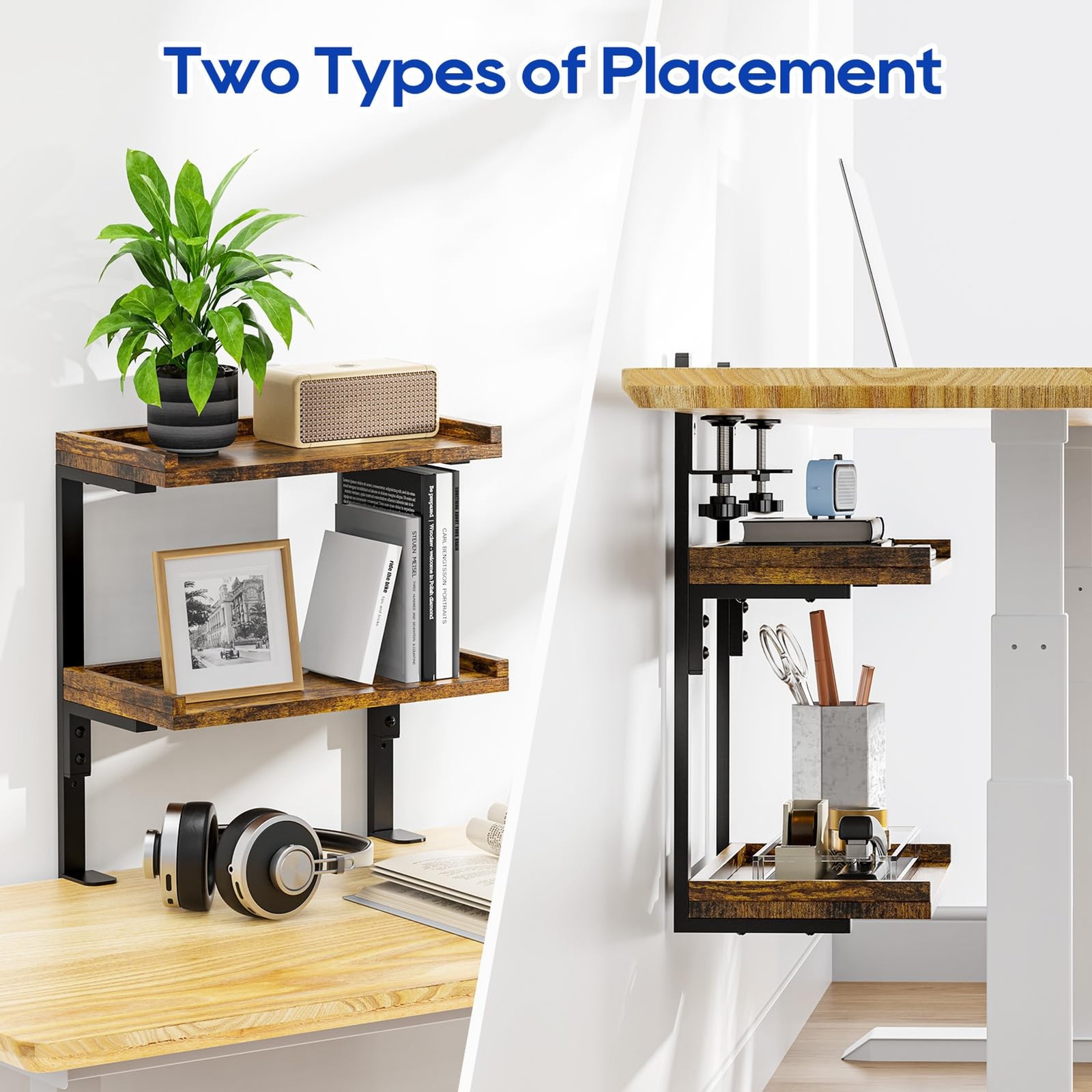 2 Tier 12 5 Inch Wood Desk Shelf Tabletop Storage Rack Office Gaming Accessories