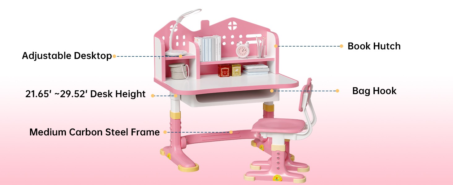 Kids Desk and Chair Set, Height Adjustable Child’s School Study Writing