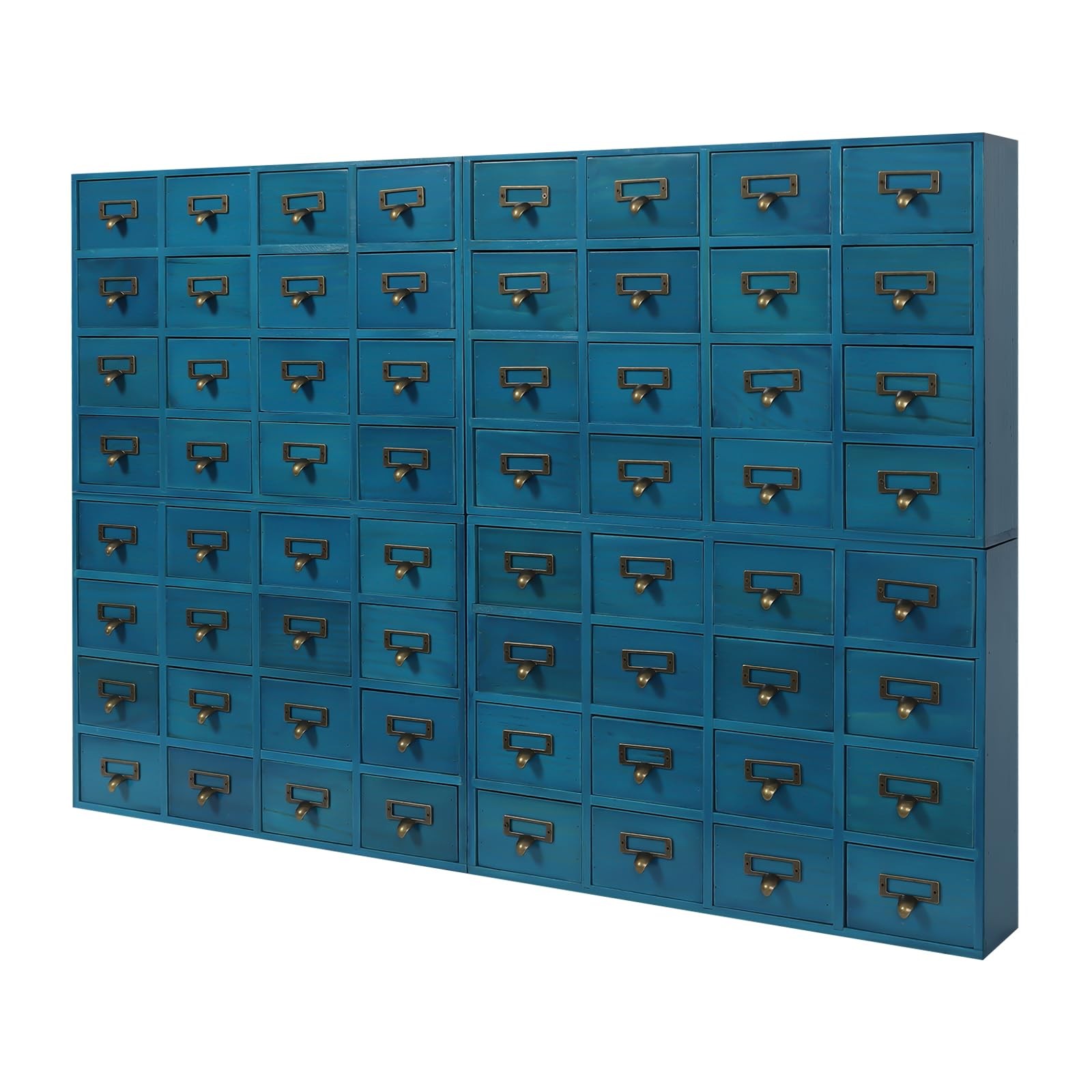 64-Drawer Wooden Storage Box Vintage Tabletop Mount Desk Drawer Organizer Blue