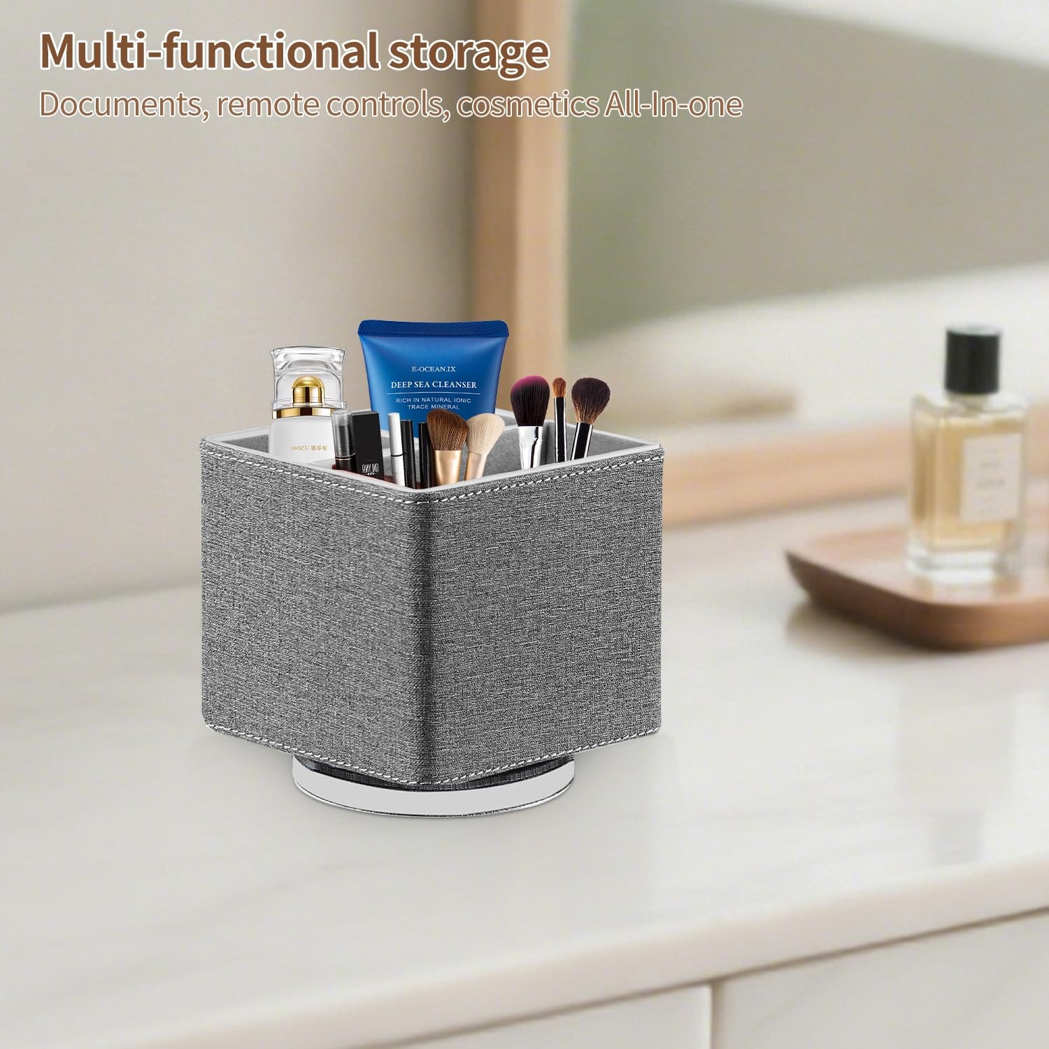 Remote Control Holder 360° Swivel TV Remote Holder for Table PU Leather Remot…