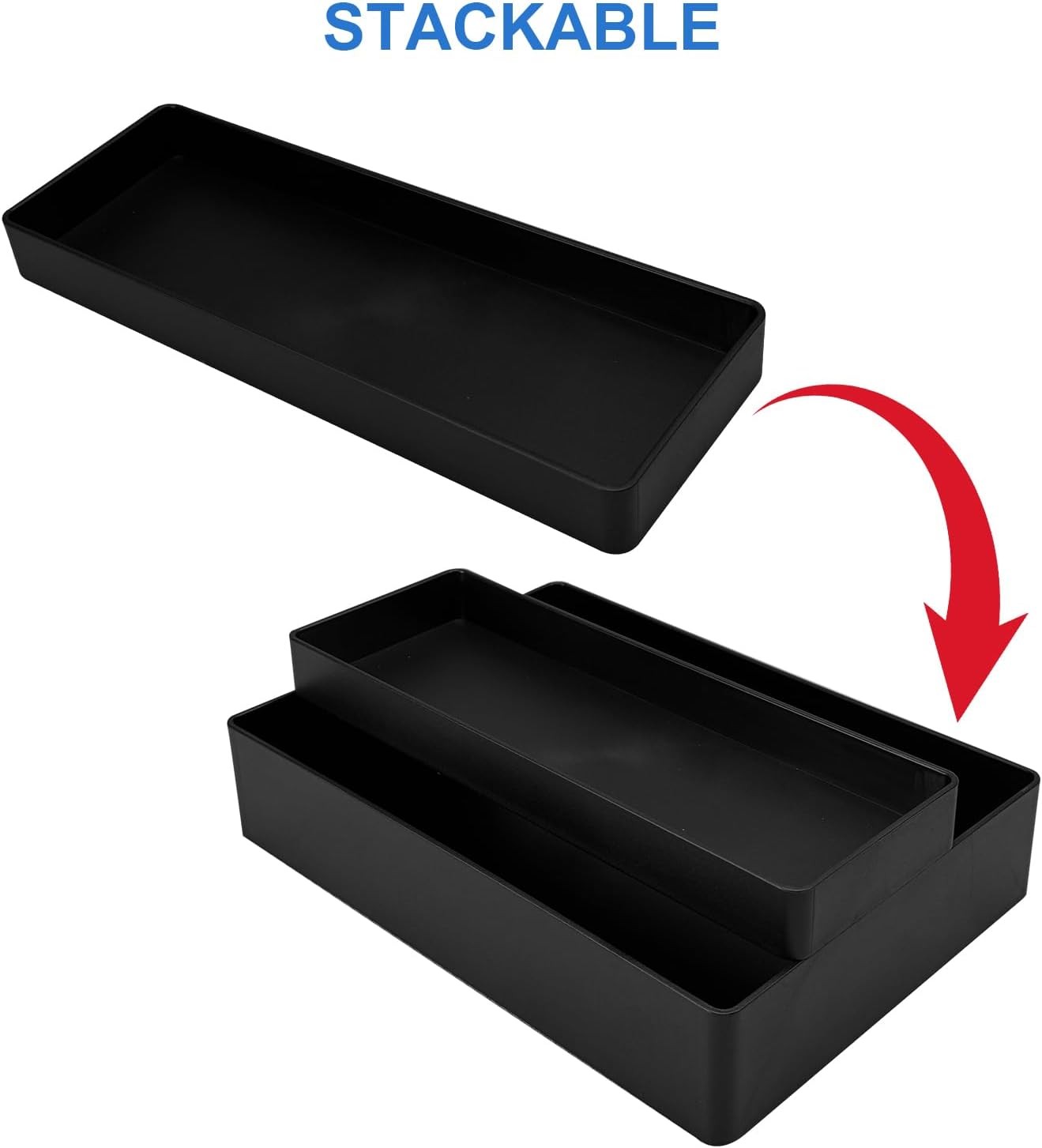 Amazon Basics Rectangular Plastic Desk Organizer, Half Accessory Tray, 9.4″ x 3.
