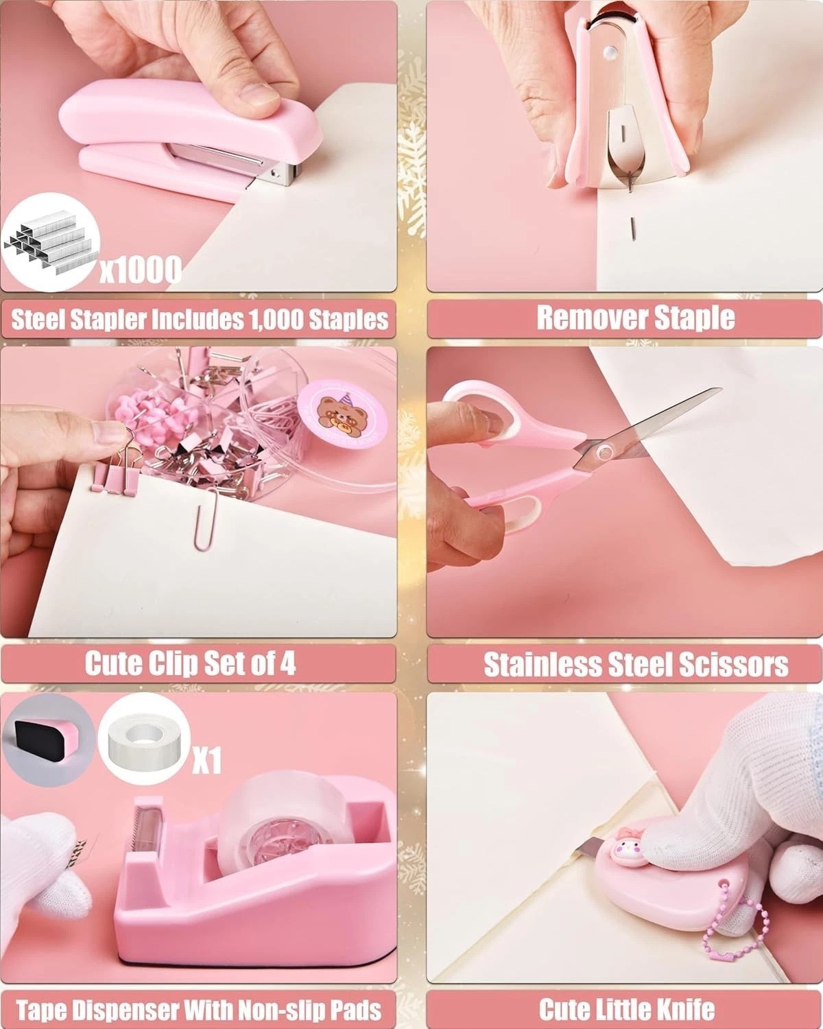 Modern 24-Piece Pink Office Supplies Set – Ultimate Workspace Beautification