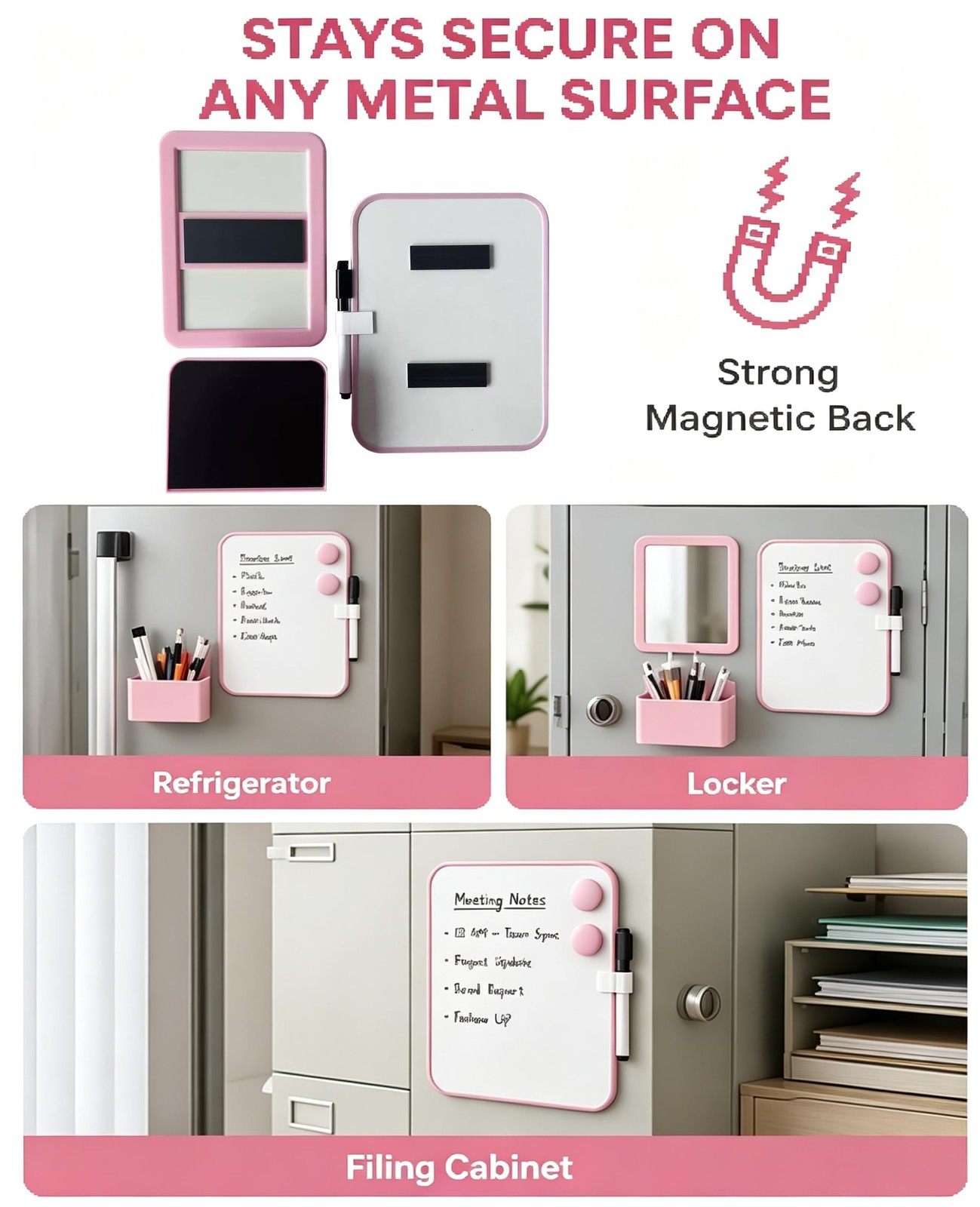 Pink Locker Accessories for Girls with Magnetic whiteboard, Locker Mirror and…