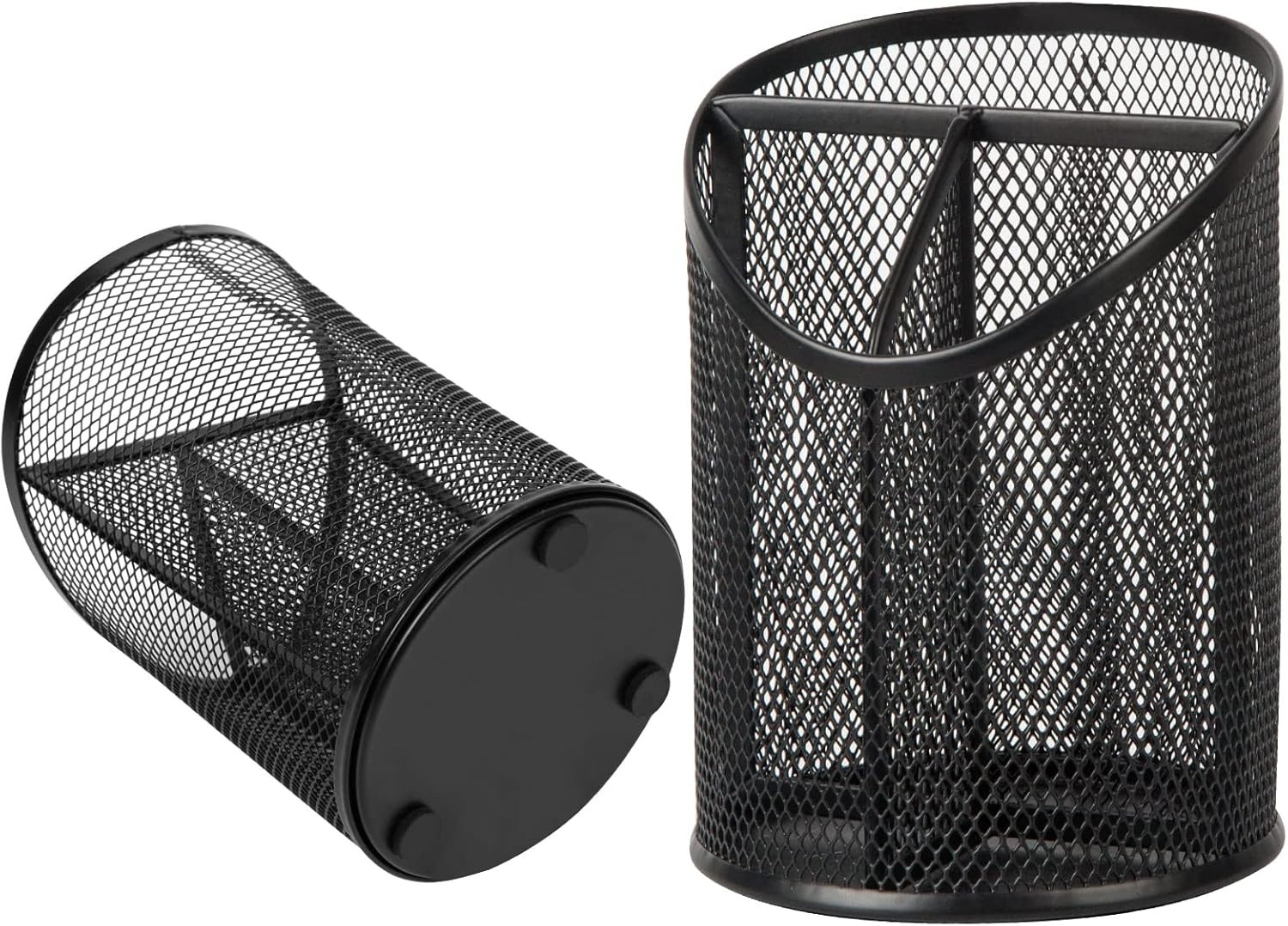 2 Pack Pen Holder Mesh Round Pencil Holder Desktop Organizer 3 Compartments, …