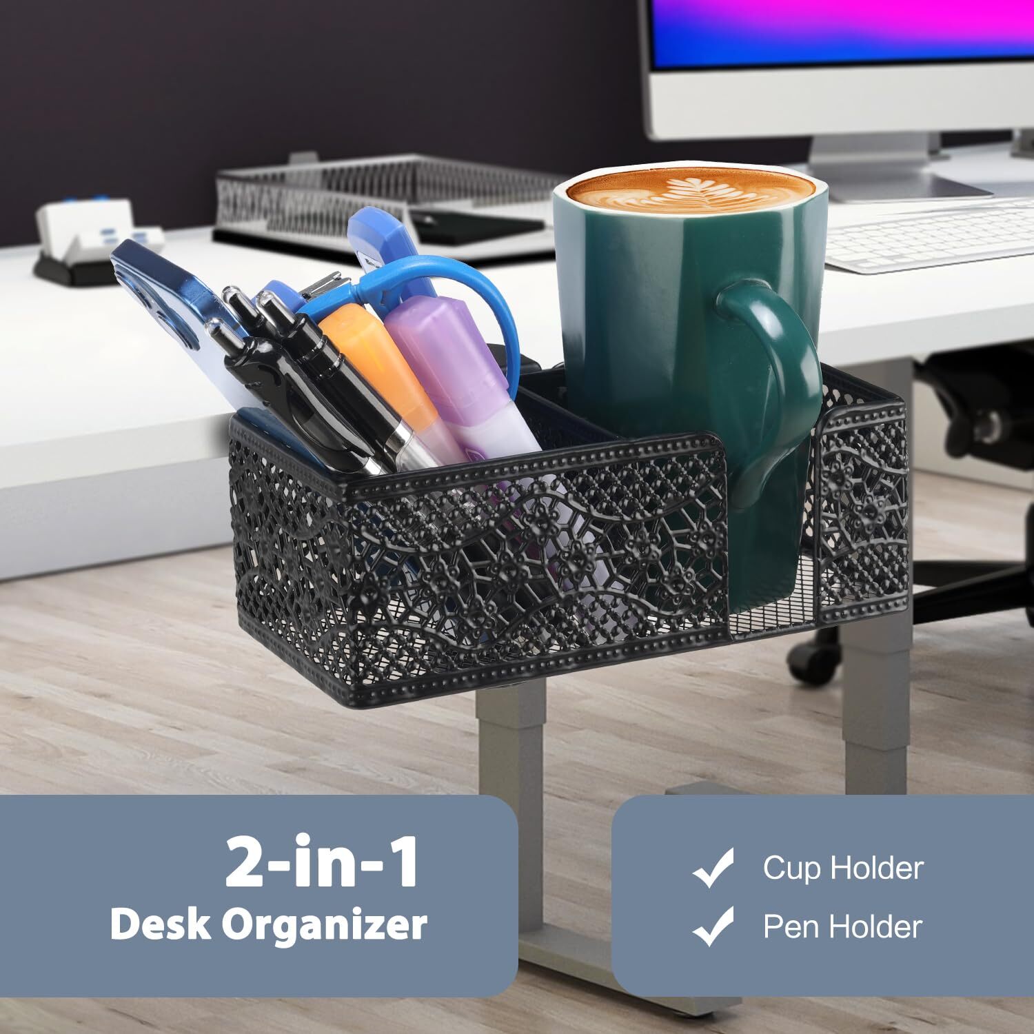 Desk Organizer Clip on Desk Cup Holder Pencil Holder for Desk Storage Beverag…