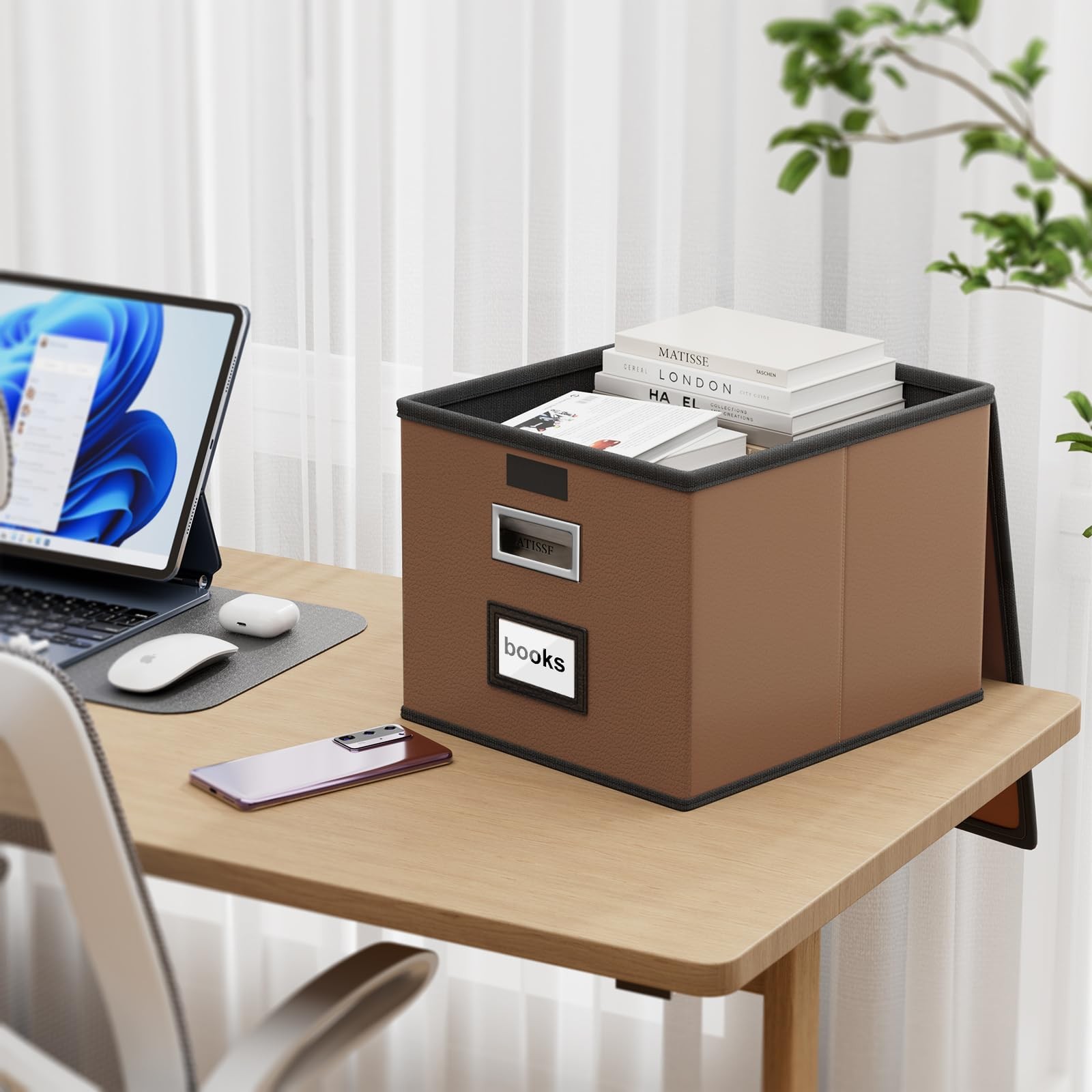 Huolewa File Organizer Boxes with 2 pack – without folders, (Leather) Brown