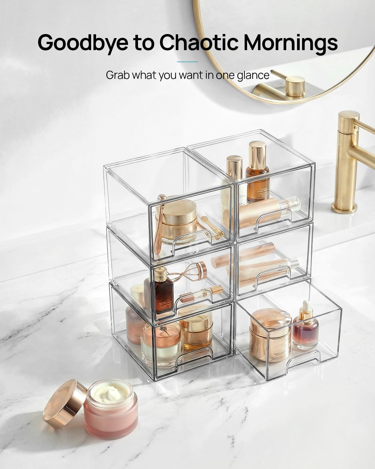 Vtopmart 2 Pack Small Clear Stackable Storage Drawers,Acrylic 2*Middle,