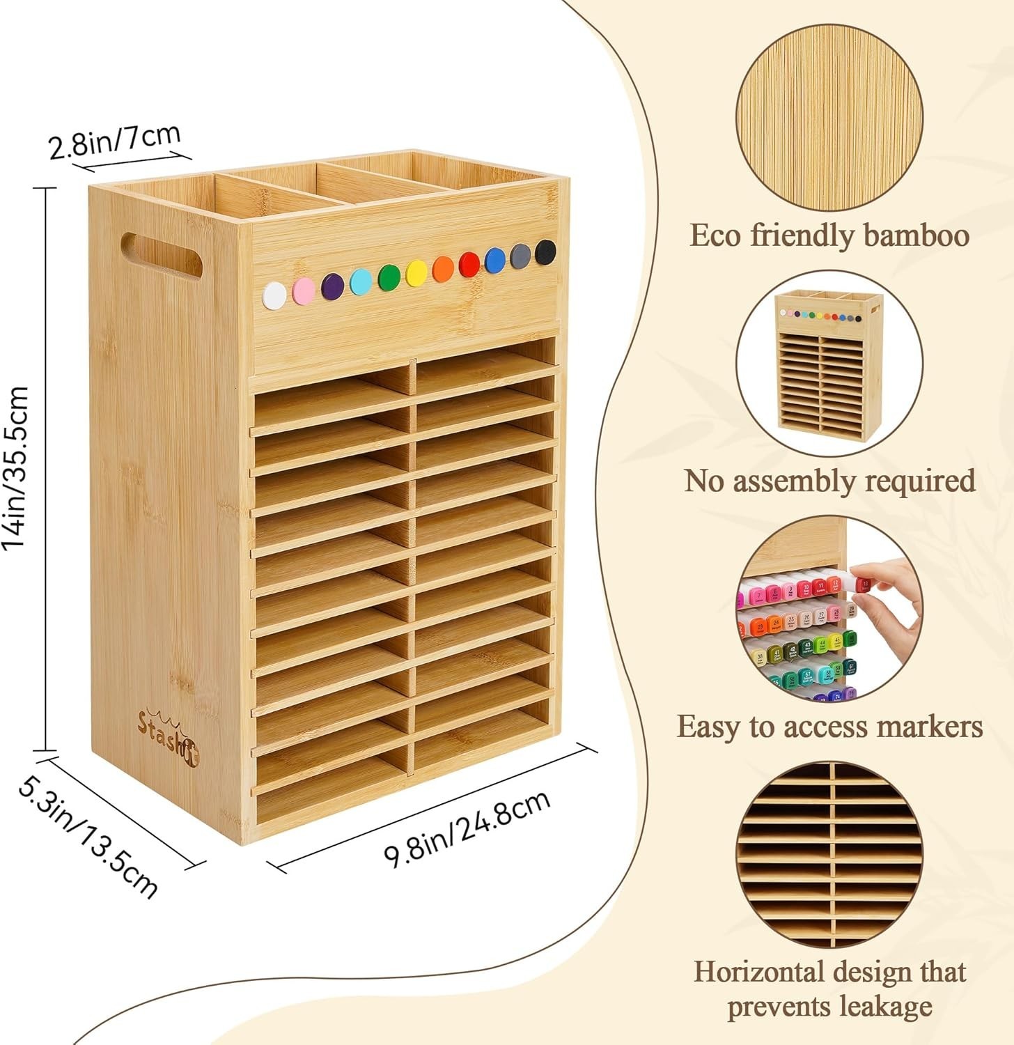 Marker Organizer for Desk – 154 Capacity Wooden Marker Holder – Ergonomic Han…