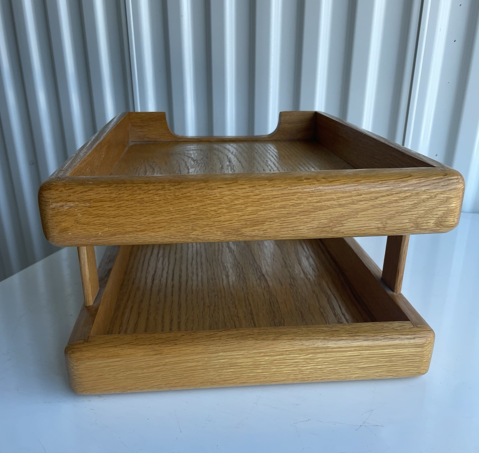 Vintage Oak Letter In/Out Box Desk Accessory MCM Office Gear