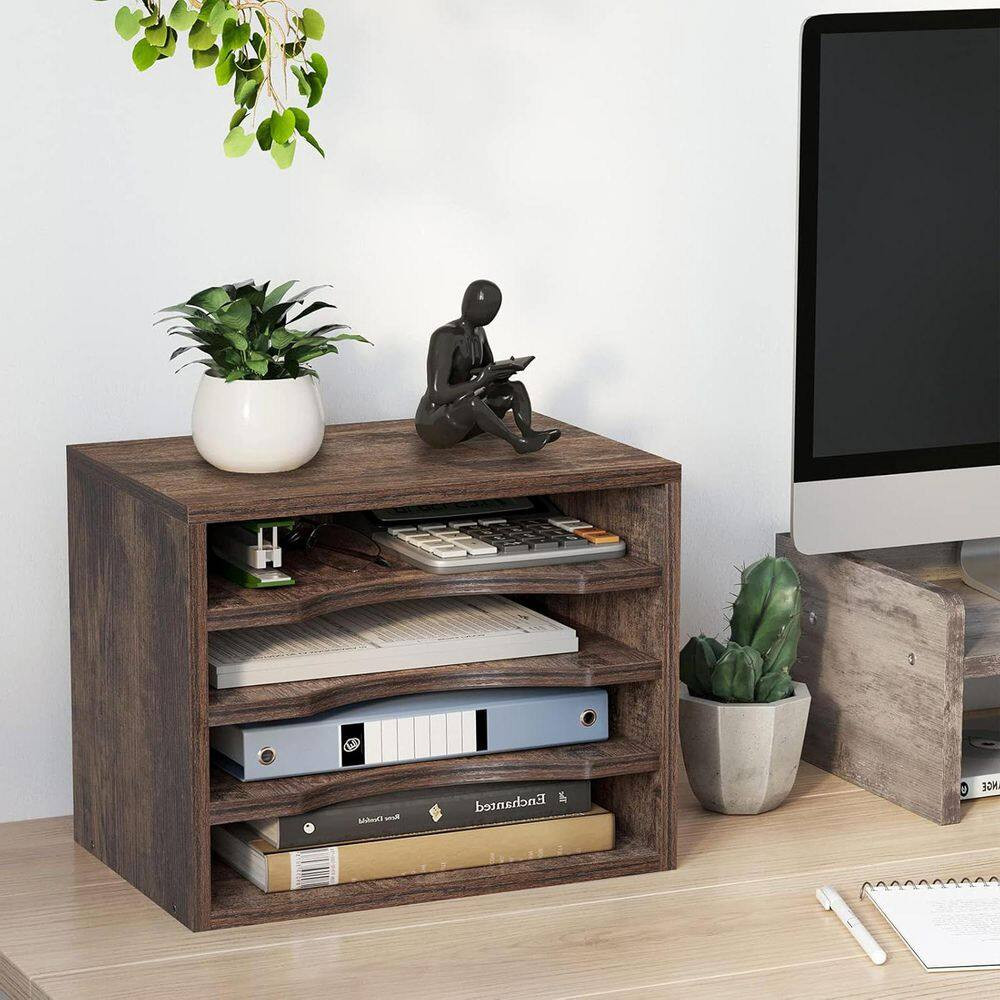 Rustic Brown 13.4 In. X 10.6 In. Wood Vintage Desktop File Organizer