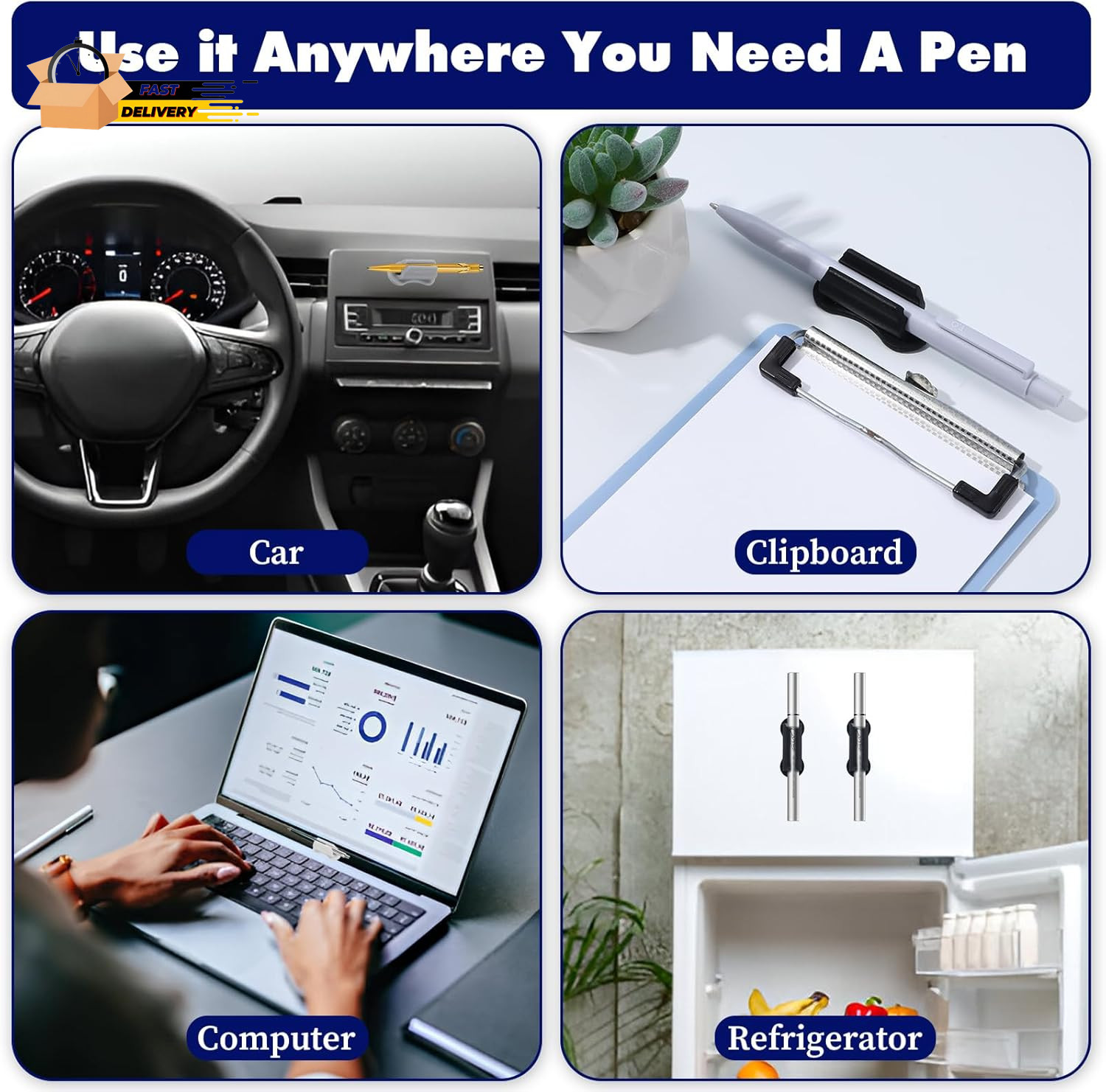 6 Pcs Pen Holder for Wall, Adhesive Sticky Silicone Pencil Holder For