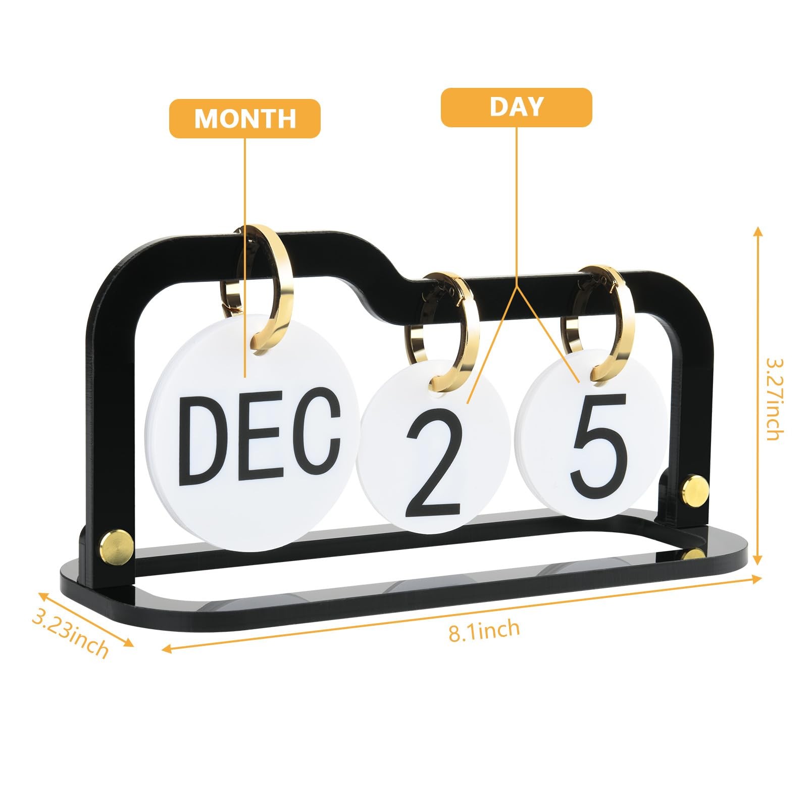 Acrylic Perpetual Desk Calendar 2026 Standing Flip, Vintage Style B (Black)