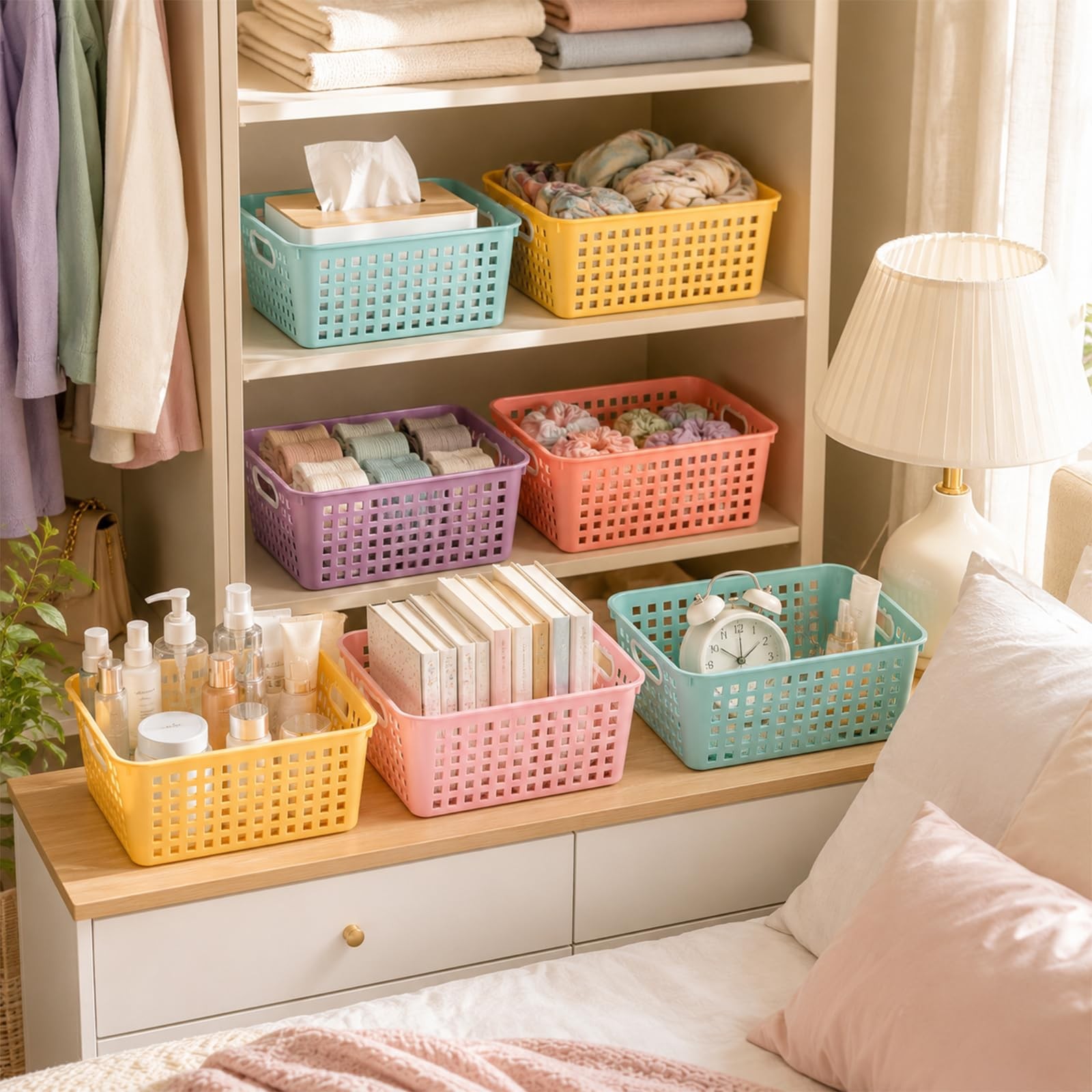 6 Pack Medium Plastic Book Baskets 11 × 7.5 × 4.5 inches Classroom Storage Ba…