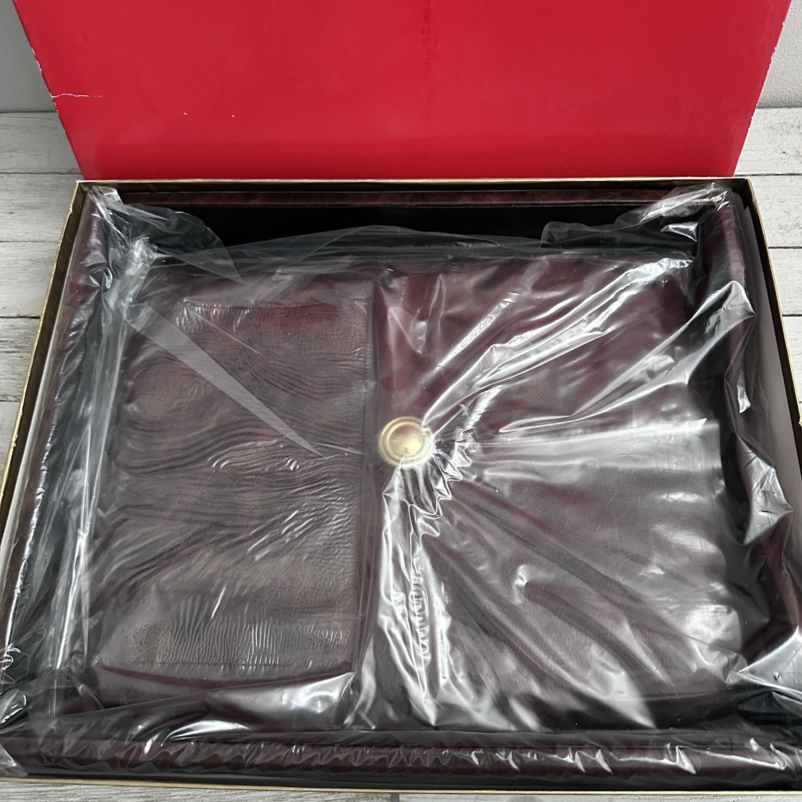 Bosca American Renaissance Vintage Leather Letter Tray w/ Lid Paper Weight NOS