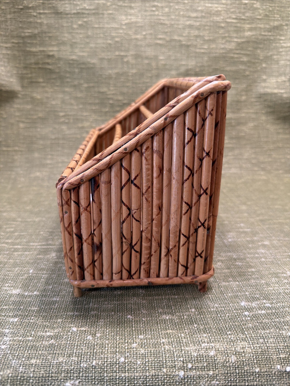 Vintage Bamboo Rattan Desk Mail Letter Holder Organizer