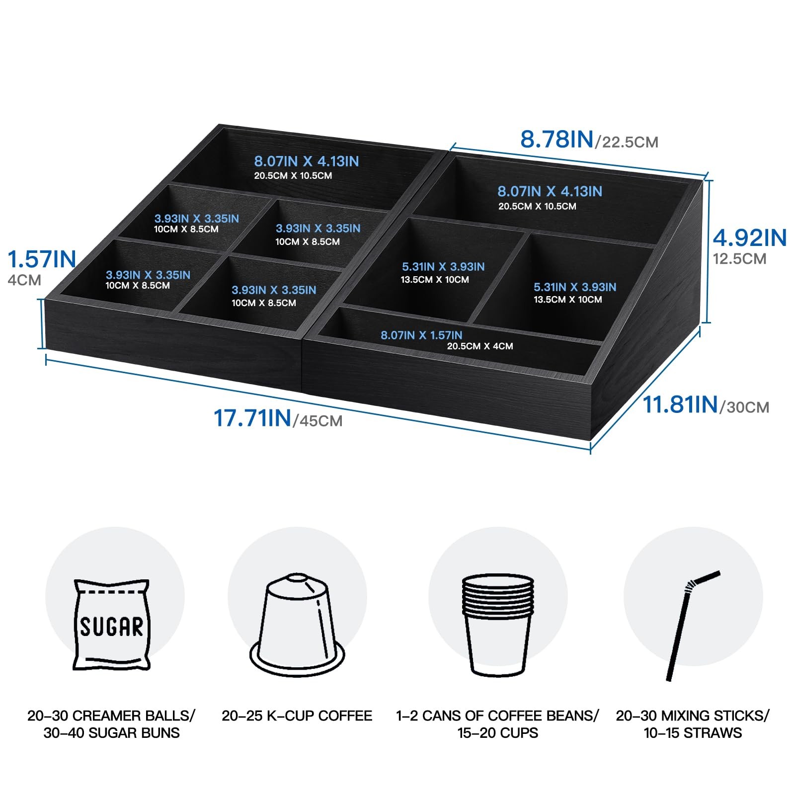 MINCORD Coffee Station Organizer Condiment Service Tray with 9 Black