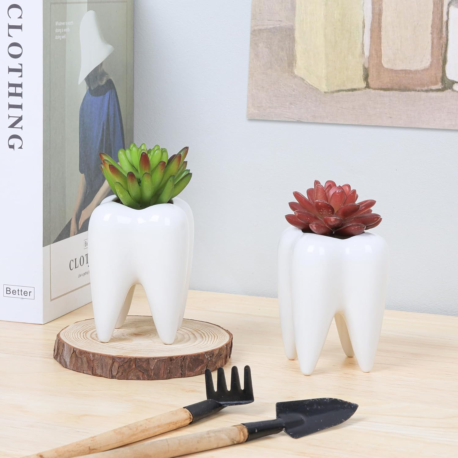 Ceramic Pen Holder, Tooth Shaped Pen Holder for Desk, Cute Pencil Pot White Acce