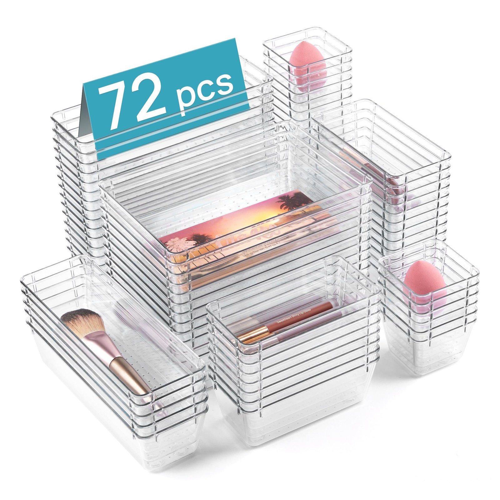 Vtopmart 72 PCS Clear Plastic Drawer Organizers 9 x 6 x 2.2 inches,