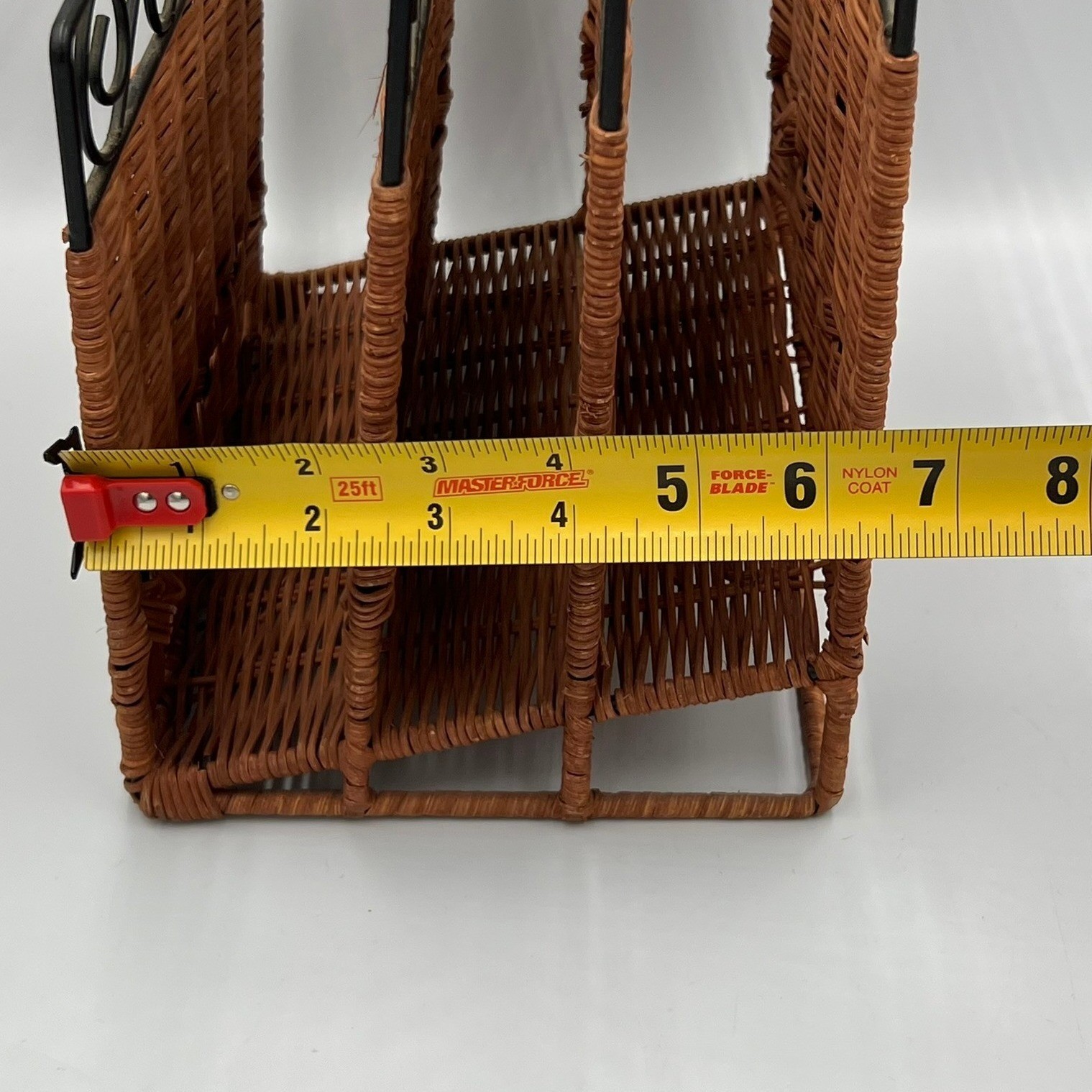 Woven Wicker Metal Scroll Letter Mail Organizer Brown Black Very Good 4-Slot