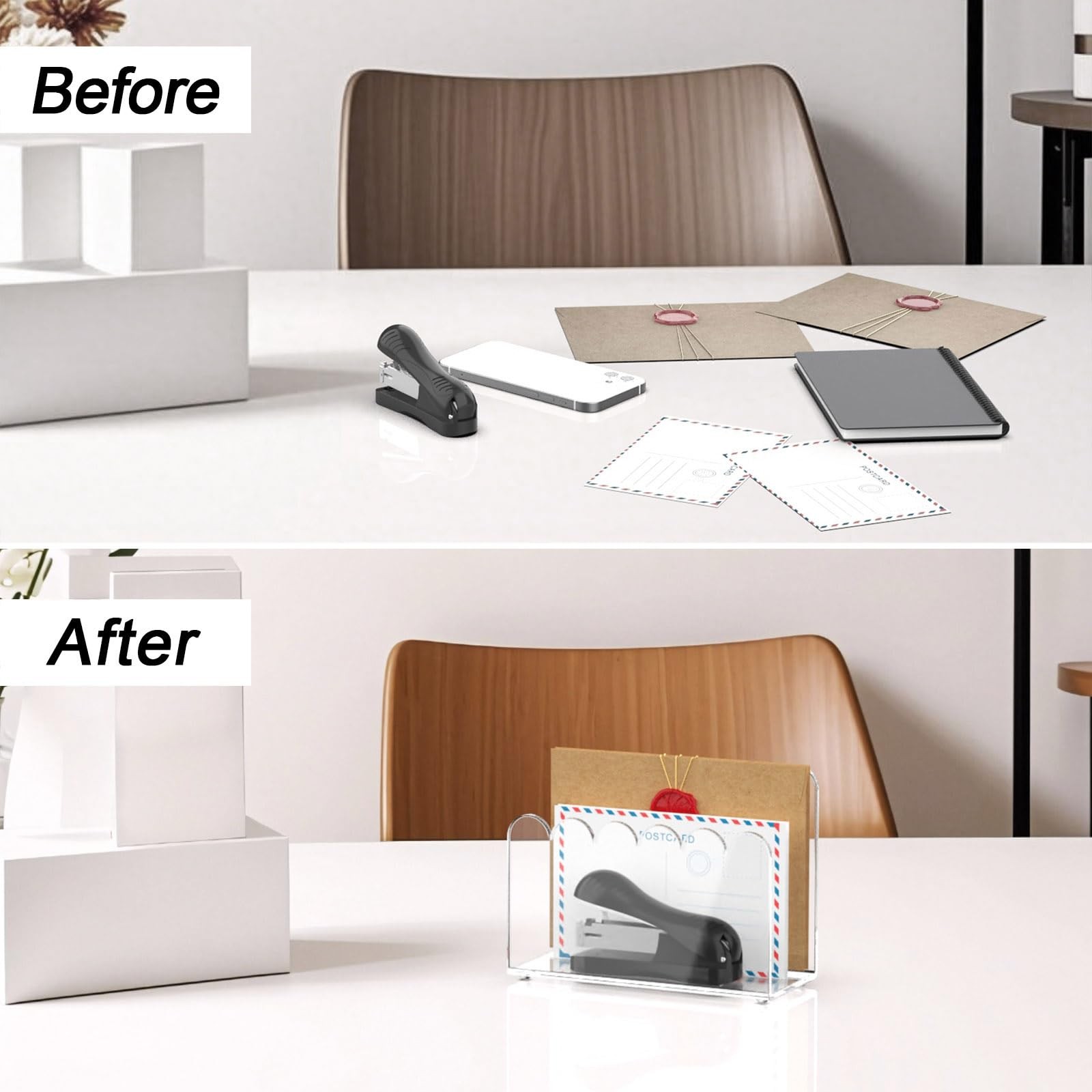1-Slot Acrylic Mail Organizer for Desktop – Scalloped Clear Document Sorter, …