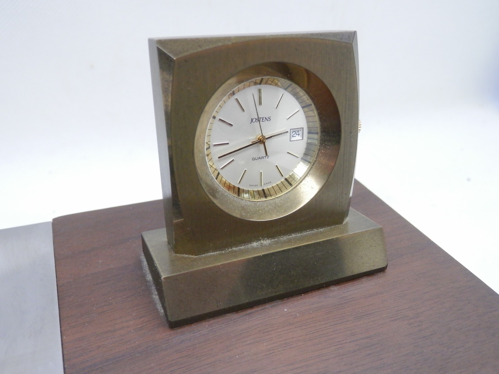 Vintage Jostens Executive Desk Organizer AT&T w/Brass Clock About 10″ x 10″ Wood
